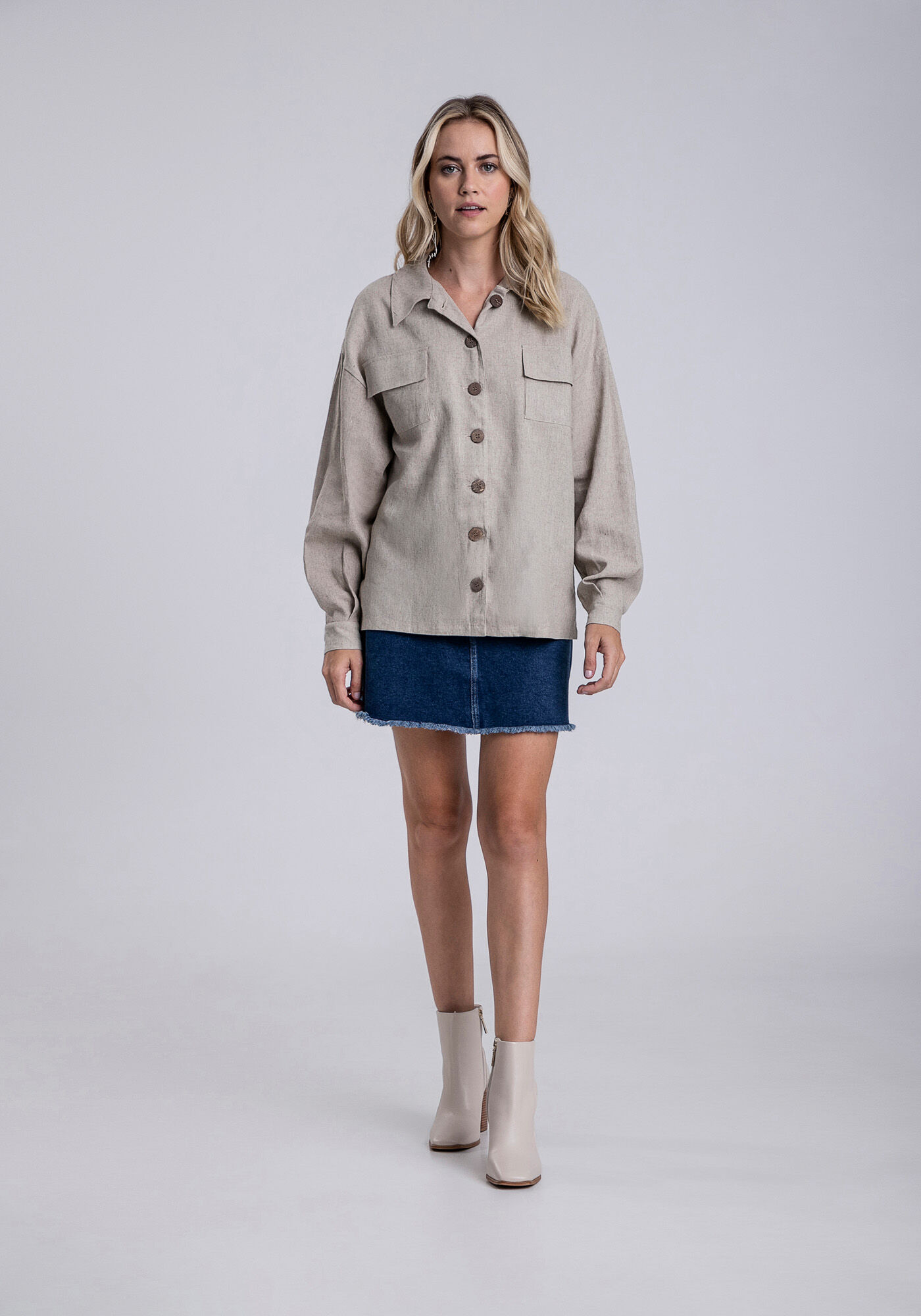 Camisa em Linho com Bolsos e Cinto, , large.