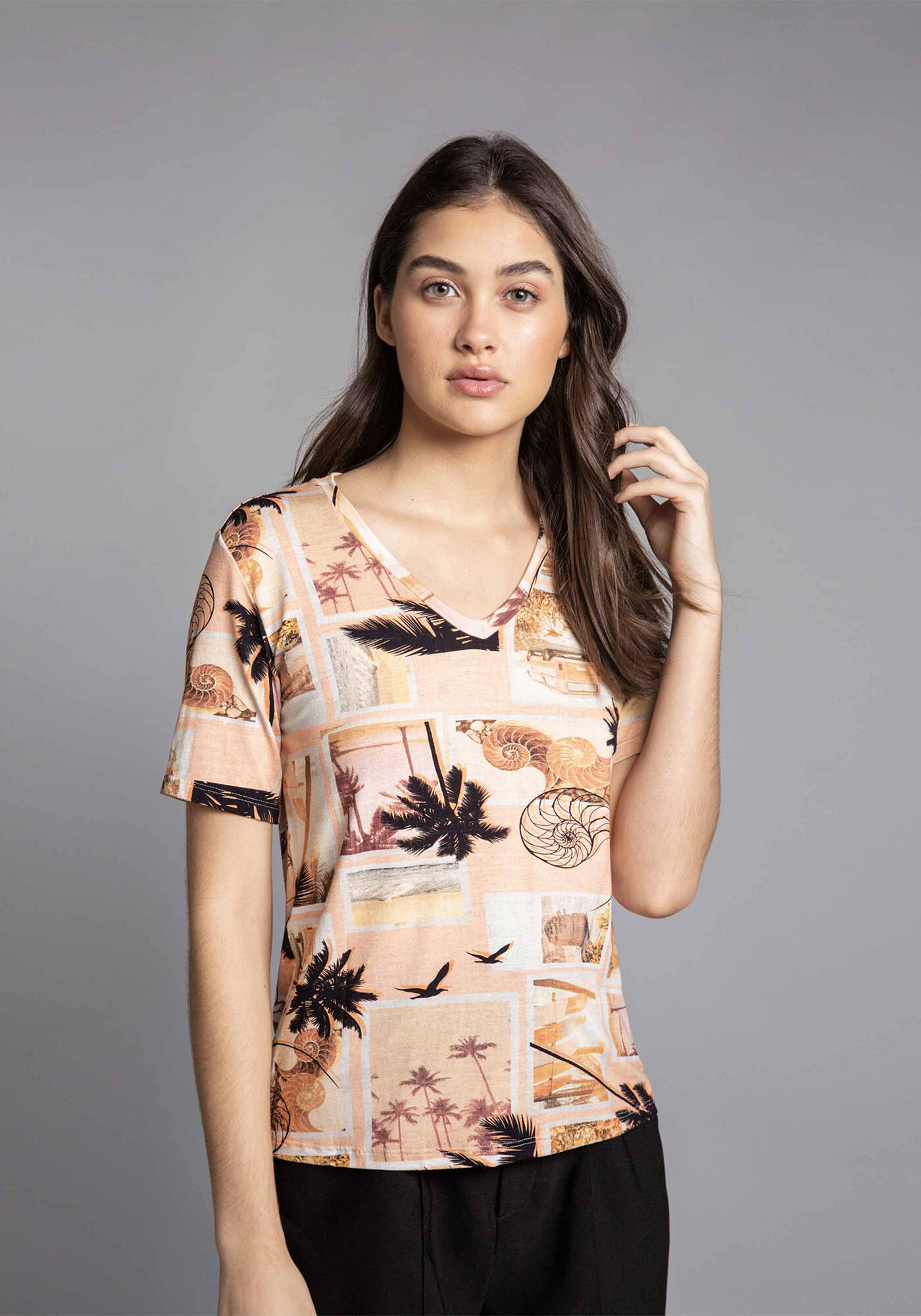 Blusa Decote V Estampa Vivid, , large.