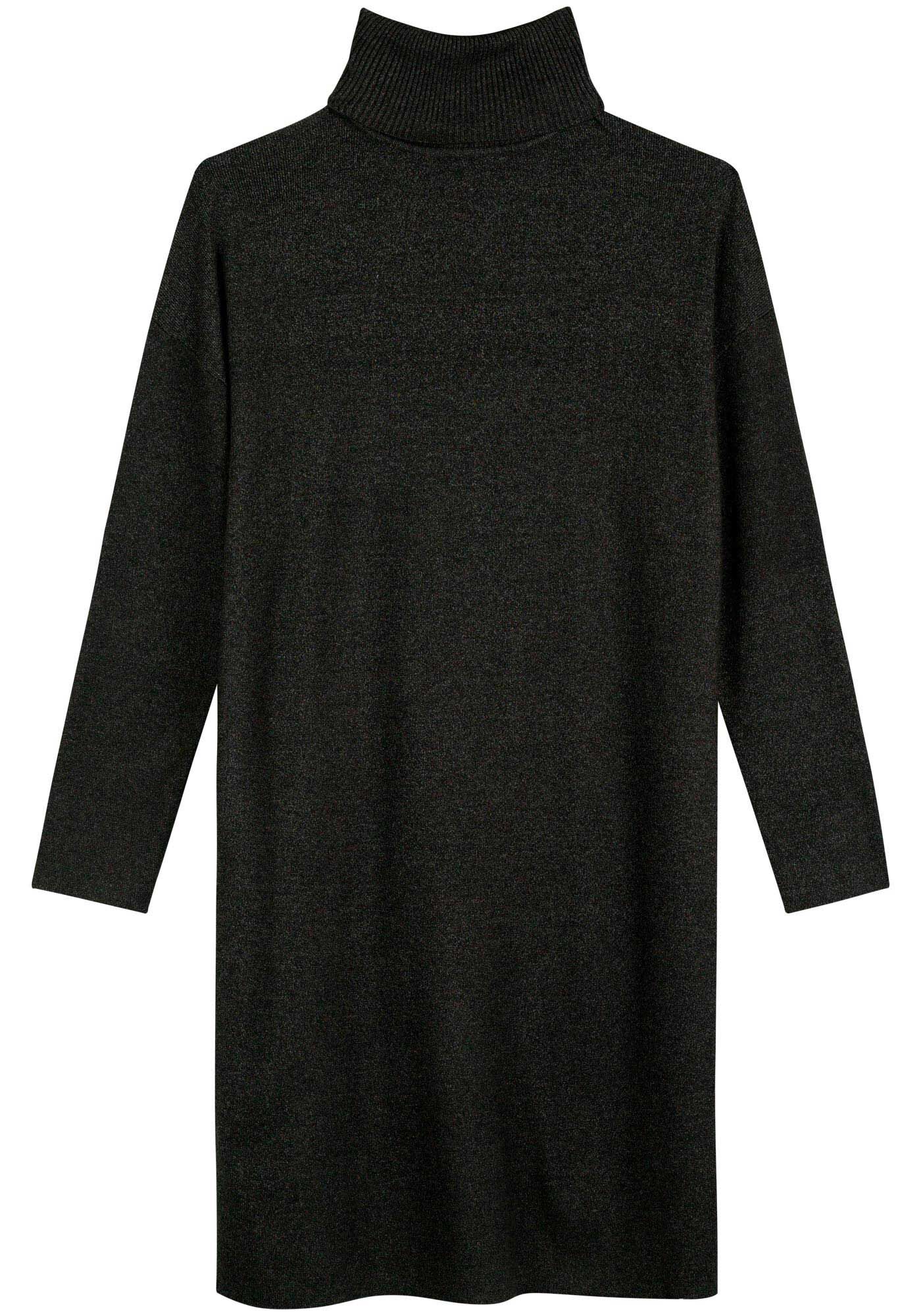 Vestido Curto De Mangas Longas Com Gola Alta Em Tric&ocirc;, , large.