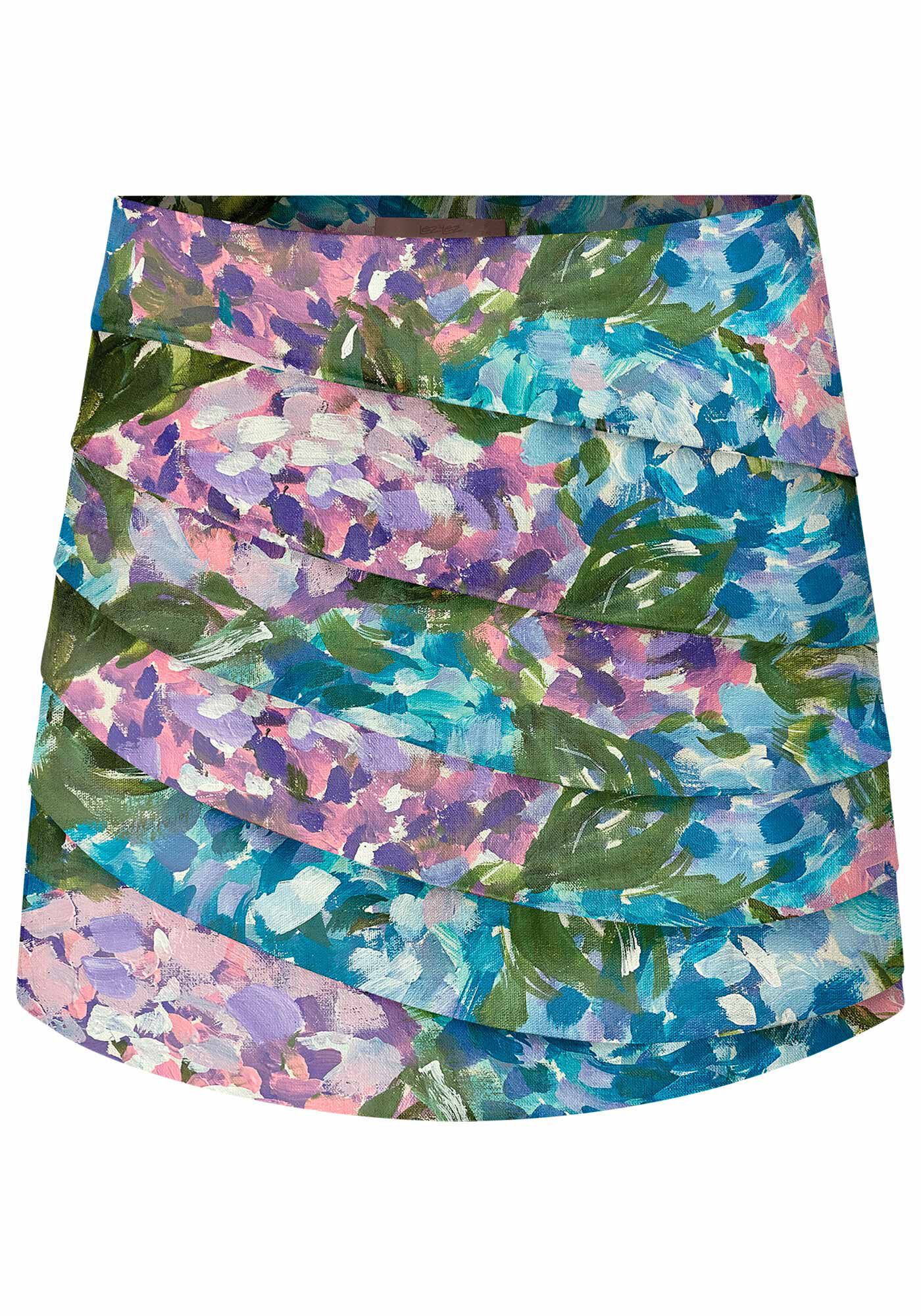 Saia Curta em Linho Estampada com Pregas, , large.