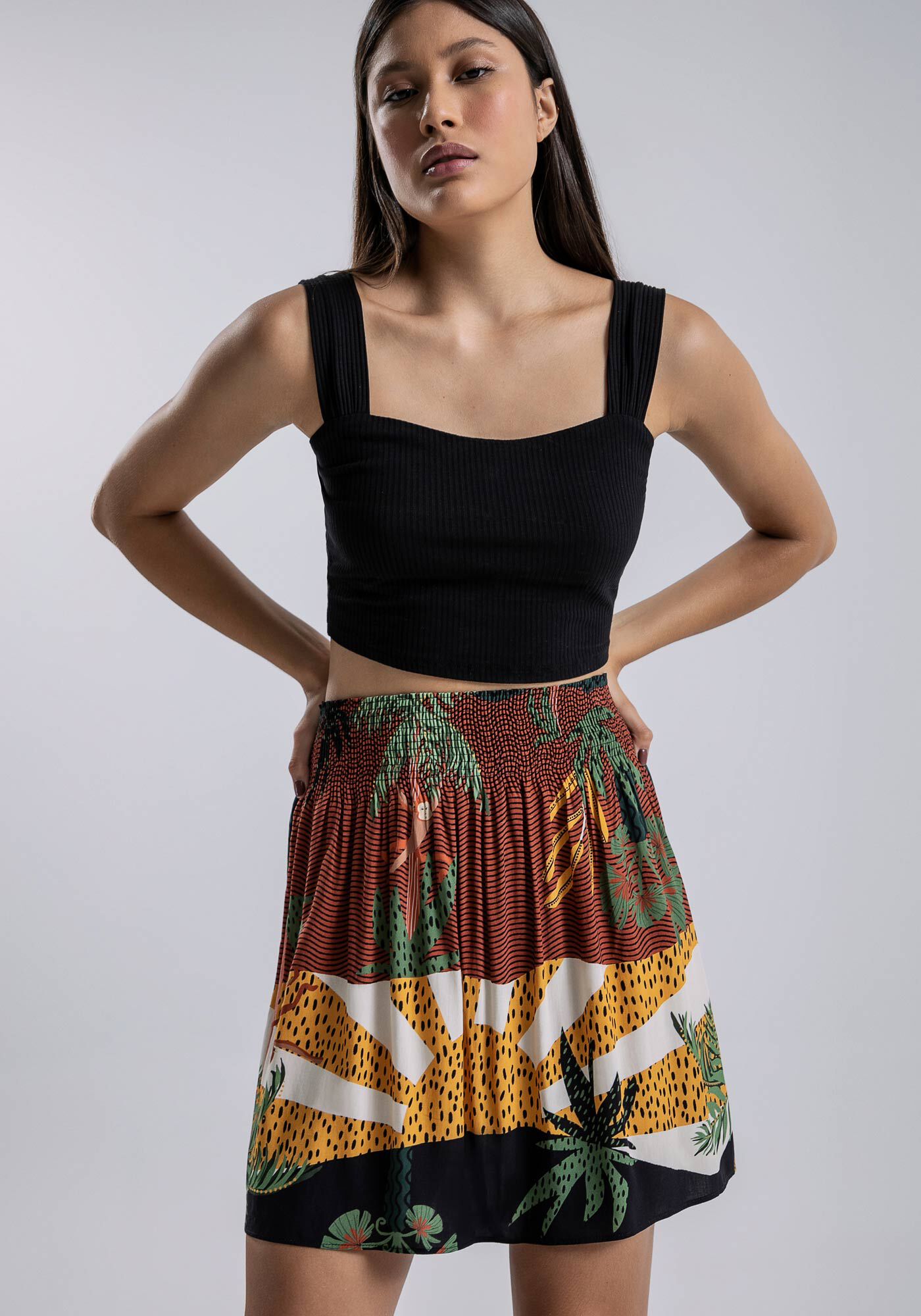 Saia God Estampada com Cintura M dia
