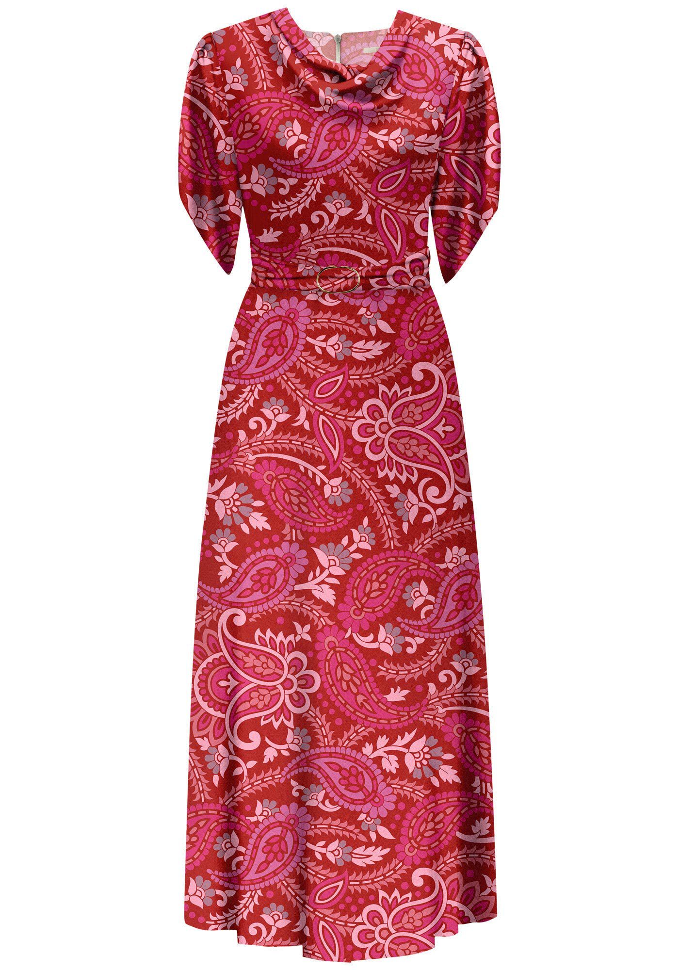 Vestido Midi Estampado com Cinto, , large.