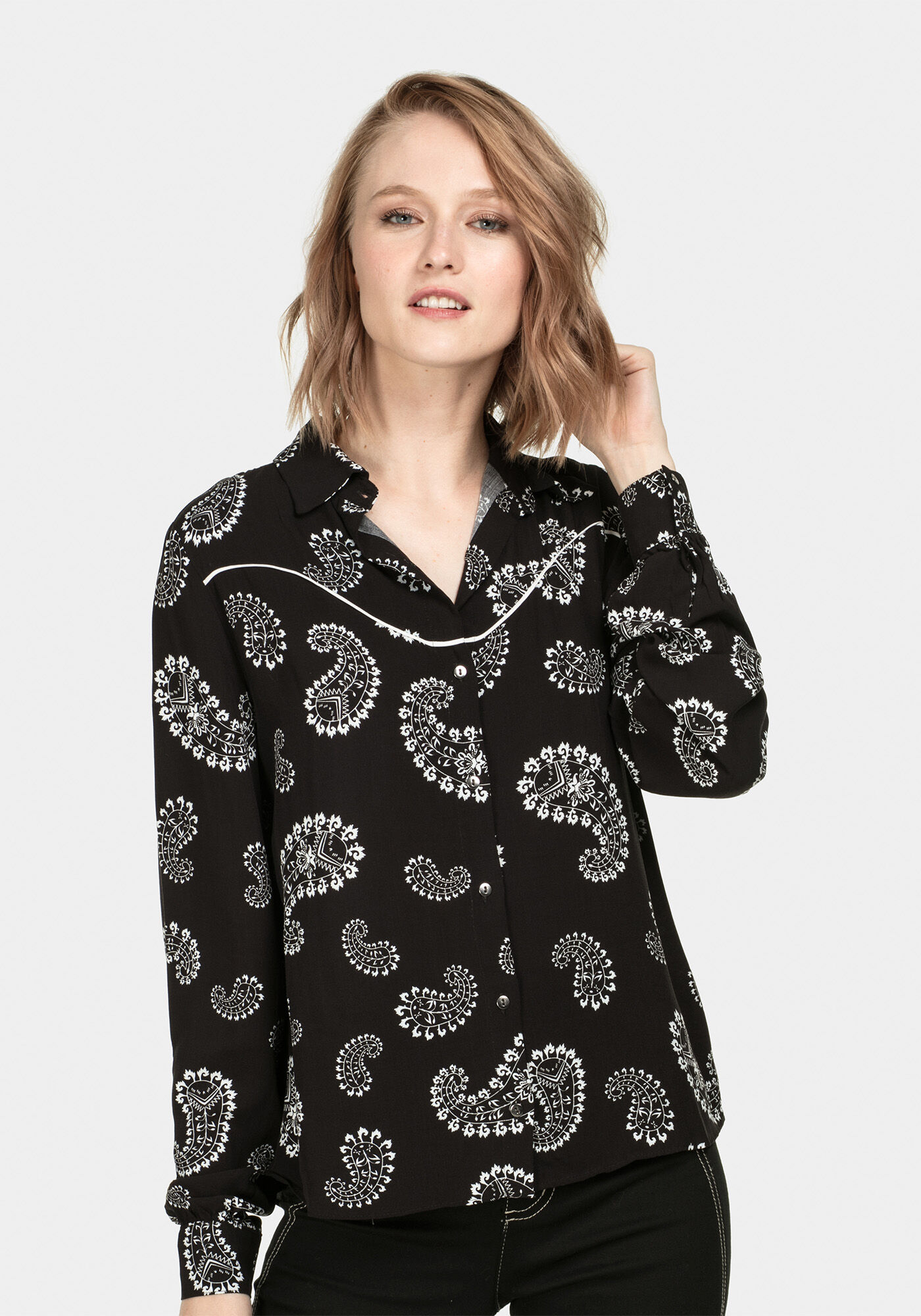 Camisa Manga Longa Bordado Tecido, , large.