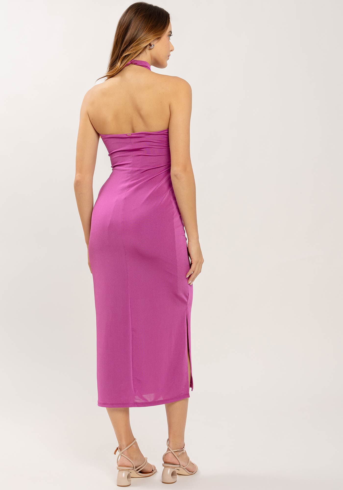 Vestido Midi Cross Neck em Malha com Brilho, , large.