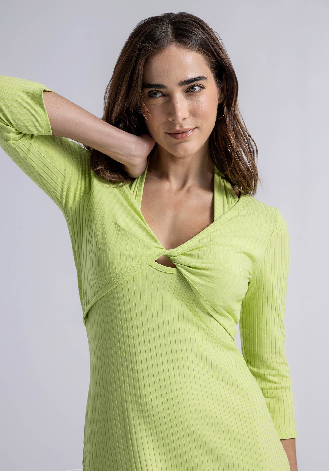 Vestido Midi Frente &Uacute;nica Canelado com Blusa Cropped, , large.