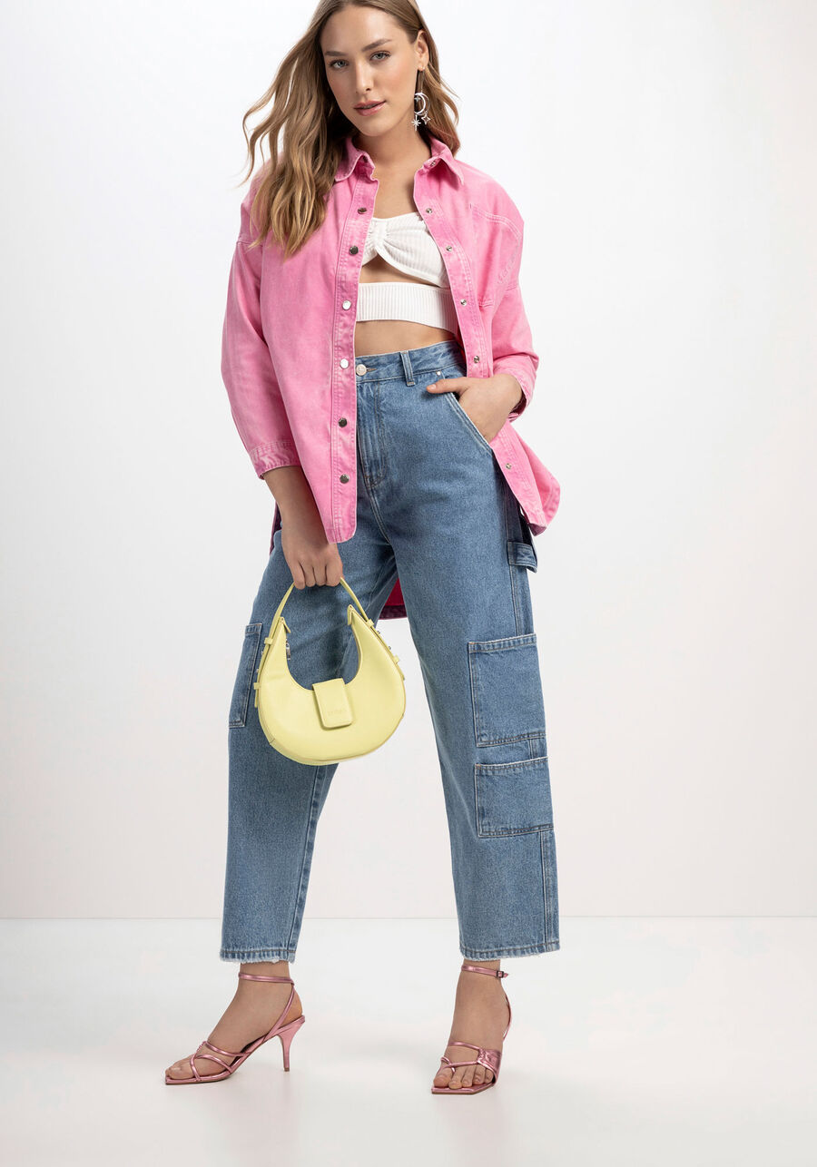 Calça Jeans Cargo Reta Super Alta com Bolsos, JEANS. Calça Jeans Cargo Reta Super Alta com Bolsos, JEANS, large.