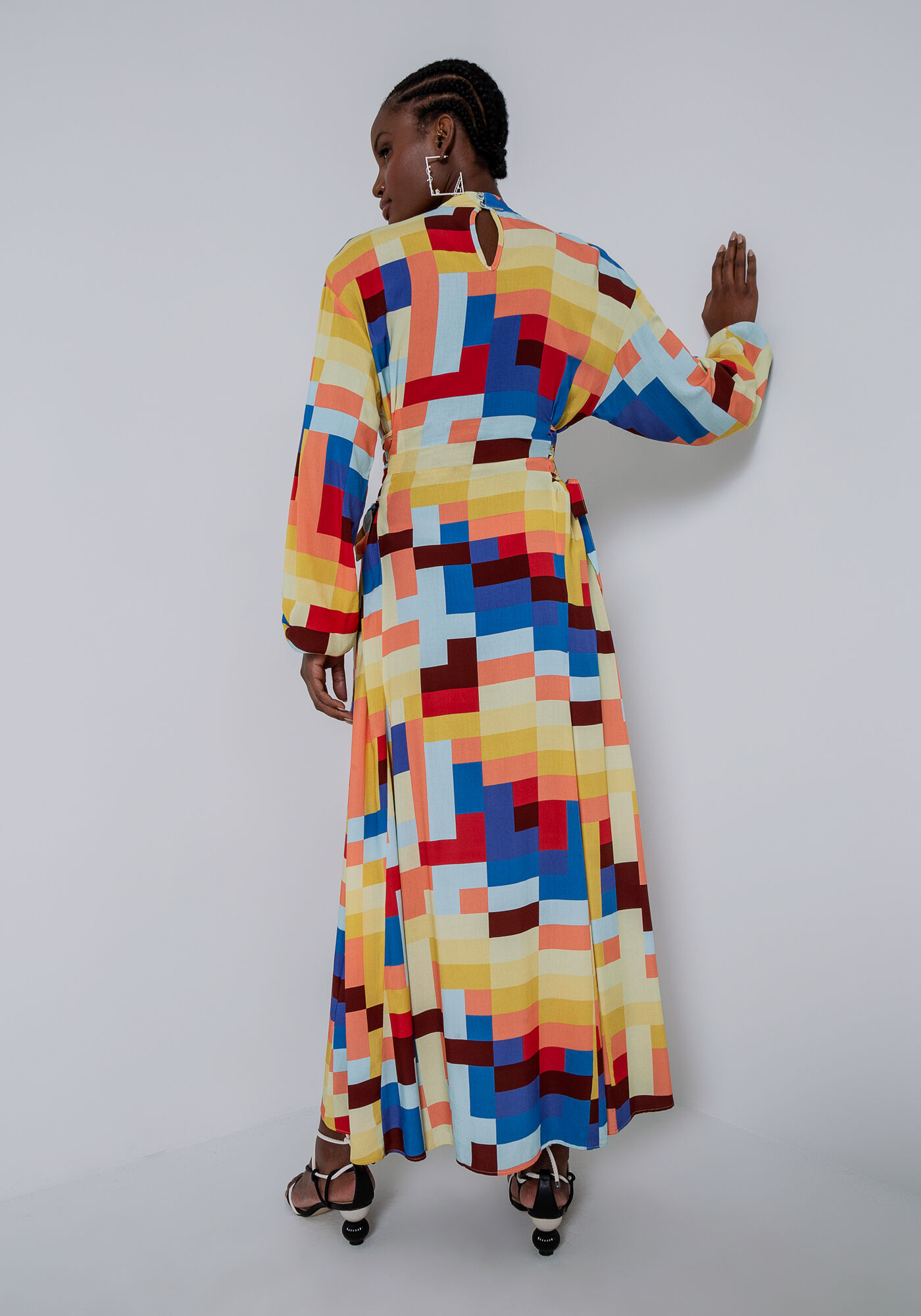 Vestido Midi Ch&aacute; com Tiras e Amarra&ccedil;&atilde;o, , large.