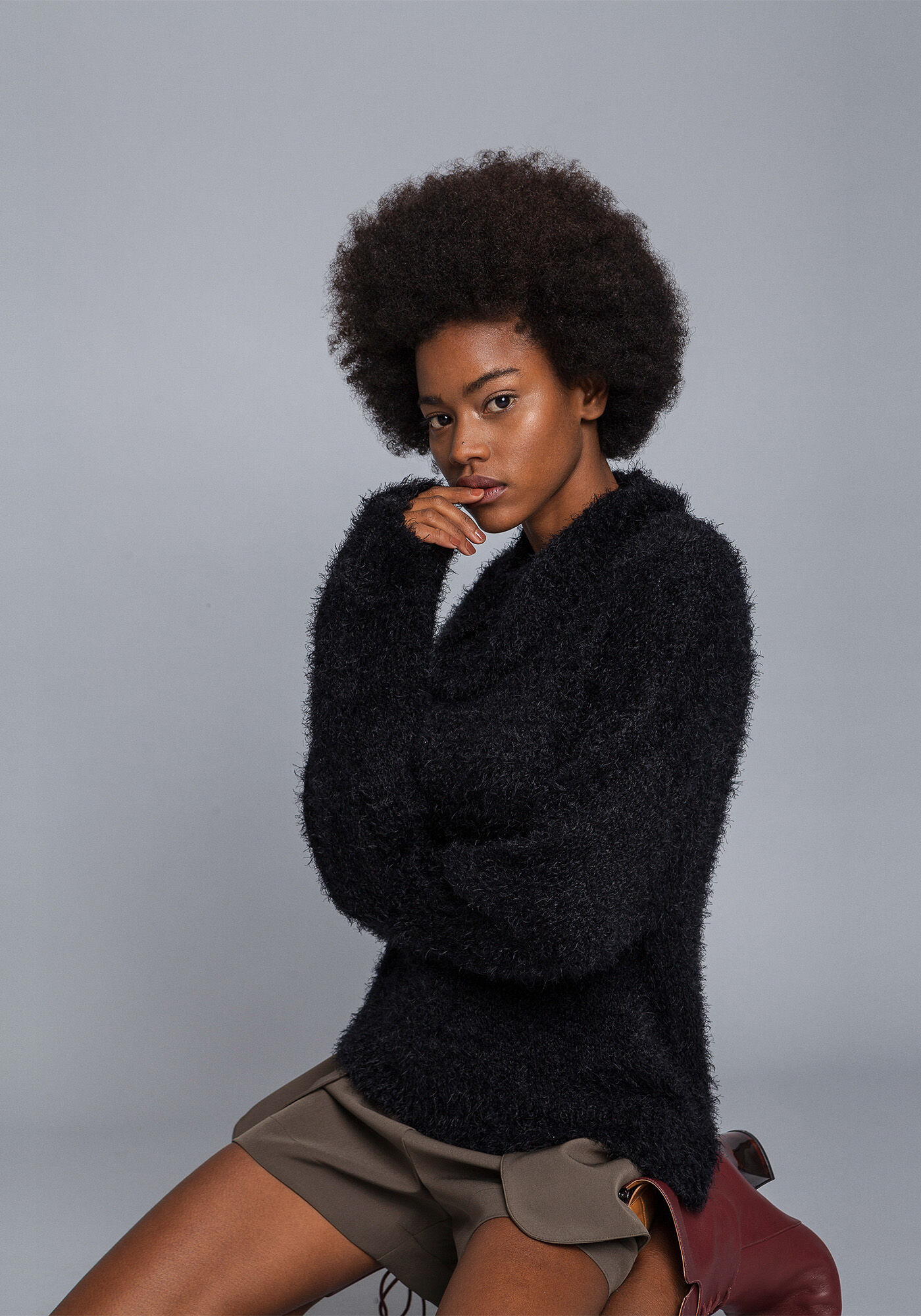 Blus&atilde;o Gola Alta em Tric&ocirc;, , large.