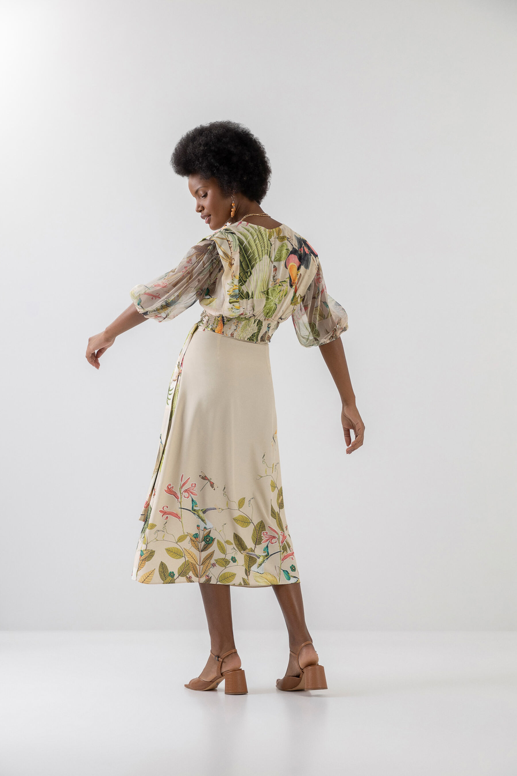 Blusa Estampada com Manga 3/4 Tule, . Blusa Estampada com Manga 3/4 Tule, , large.