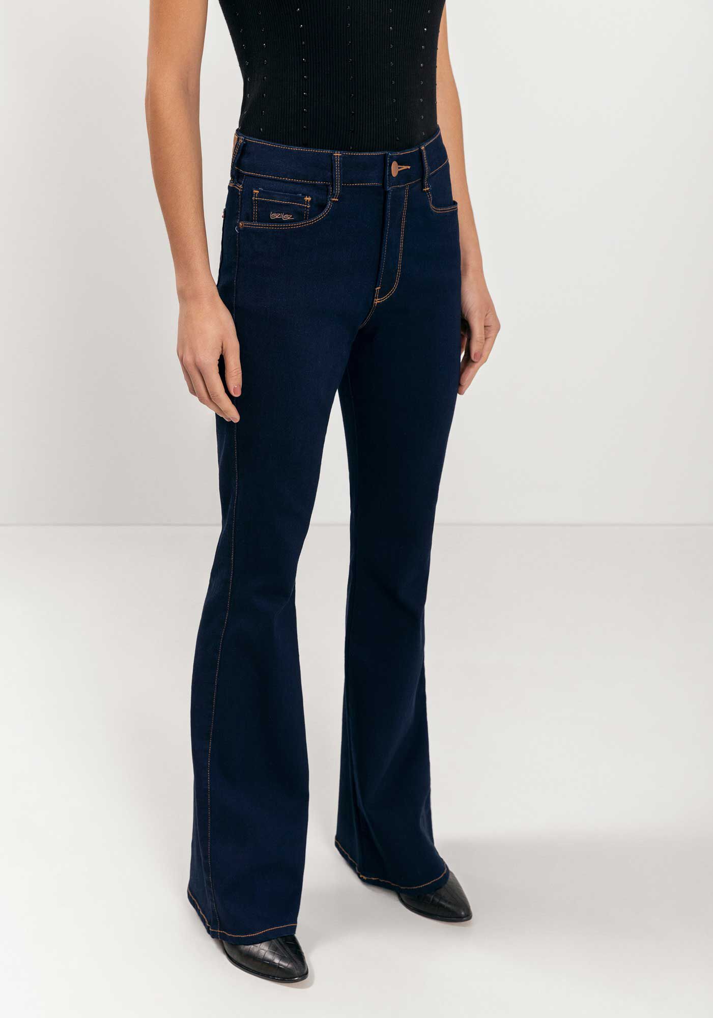 Cal&ccedil;a Flare Jeans Com Cintura Alta E Elastano, JEANS, large.