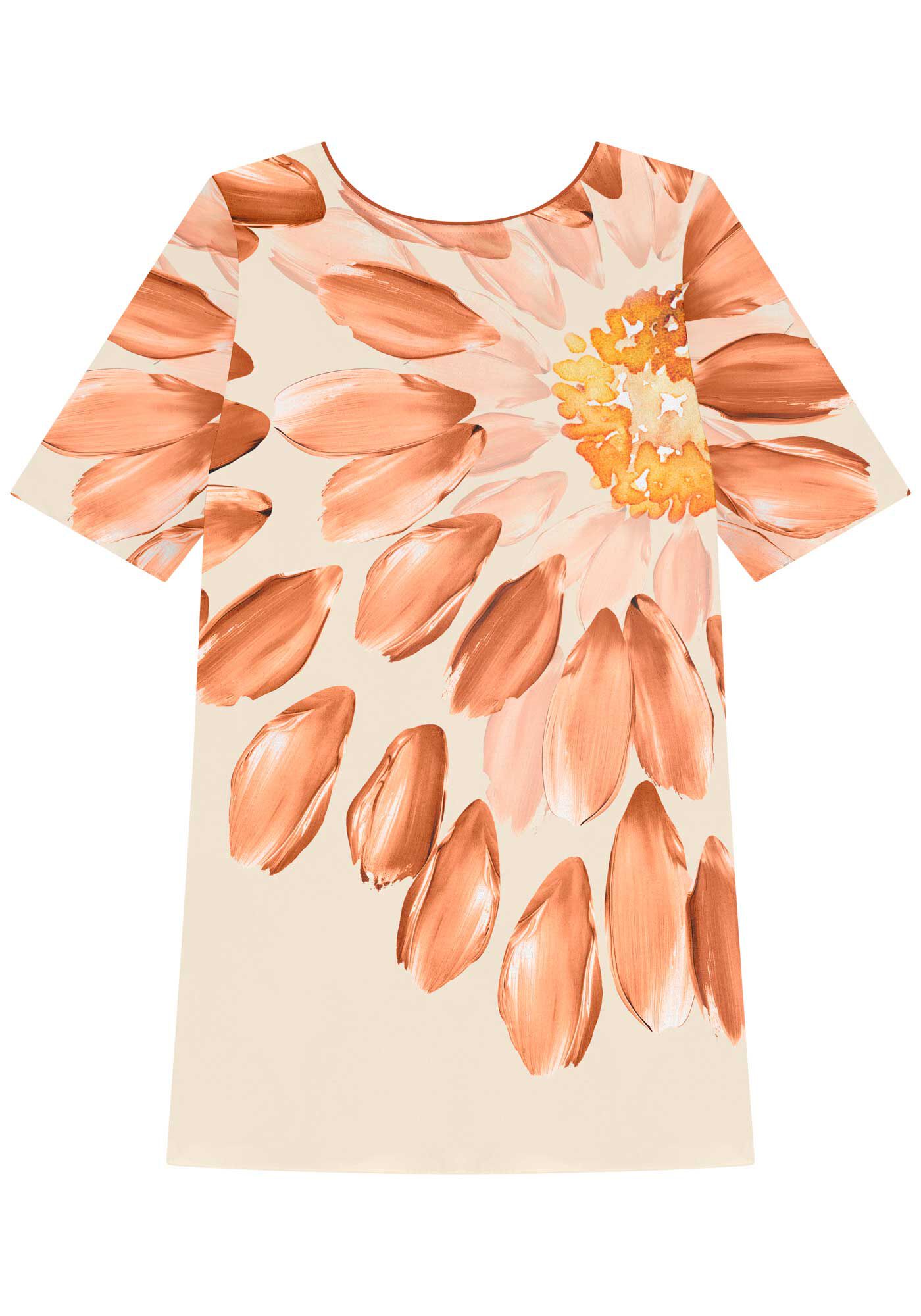 Vestido Curto Estampado De Mangas Curtas Com Decote Redondo, , large.