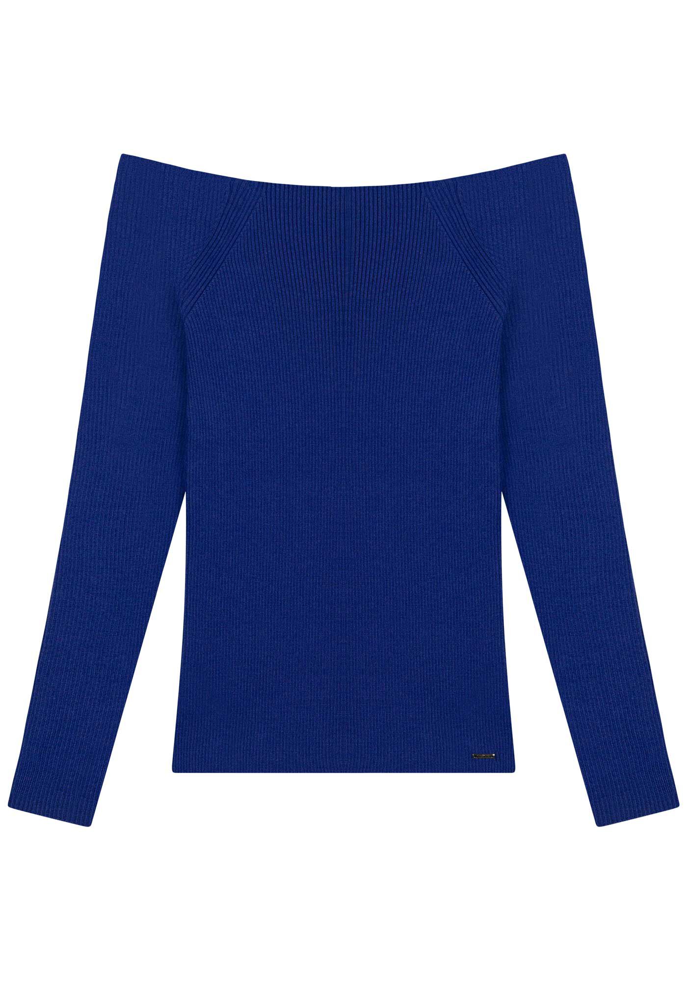 Blusa Ombro A Ombro De Mangas Longas Em Tric&ocirc;, , large.