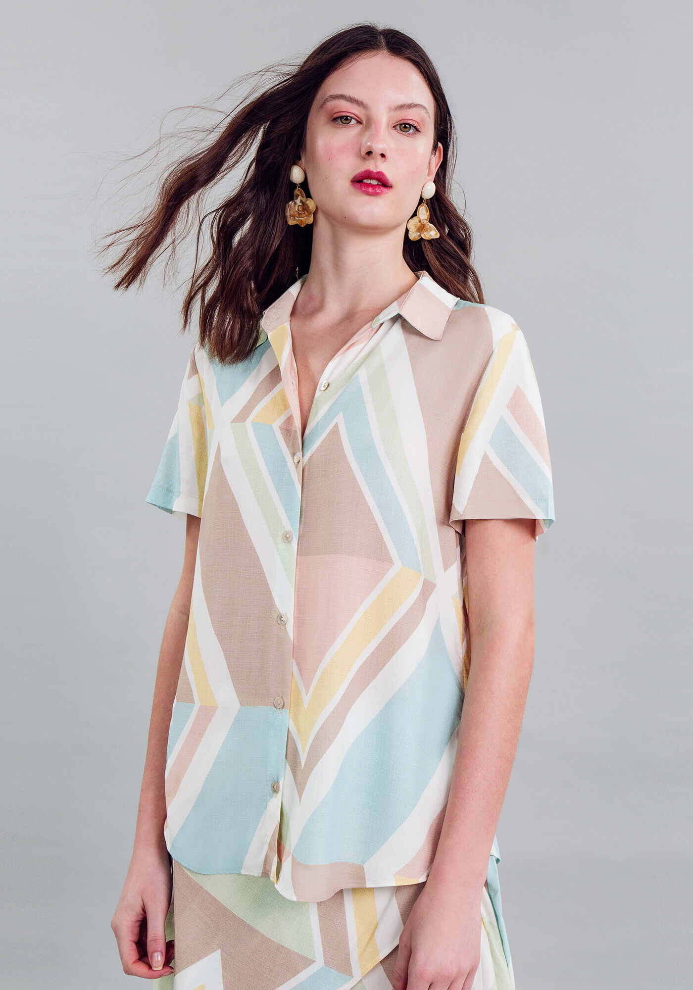 Camisa Tecido Rayon Bali Manga Curta, , large.