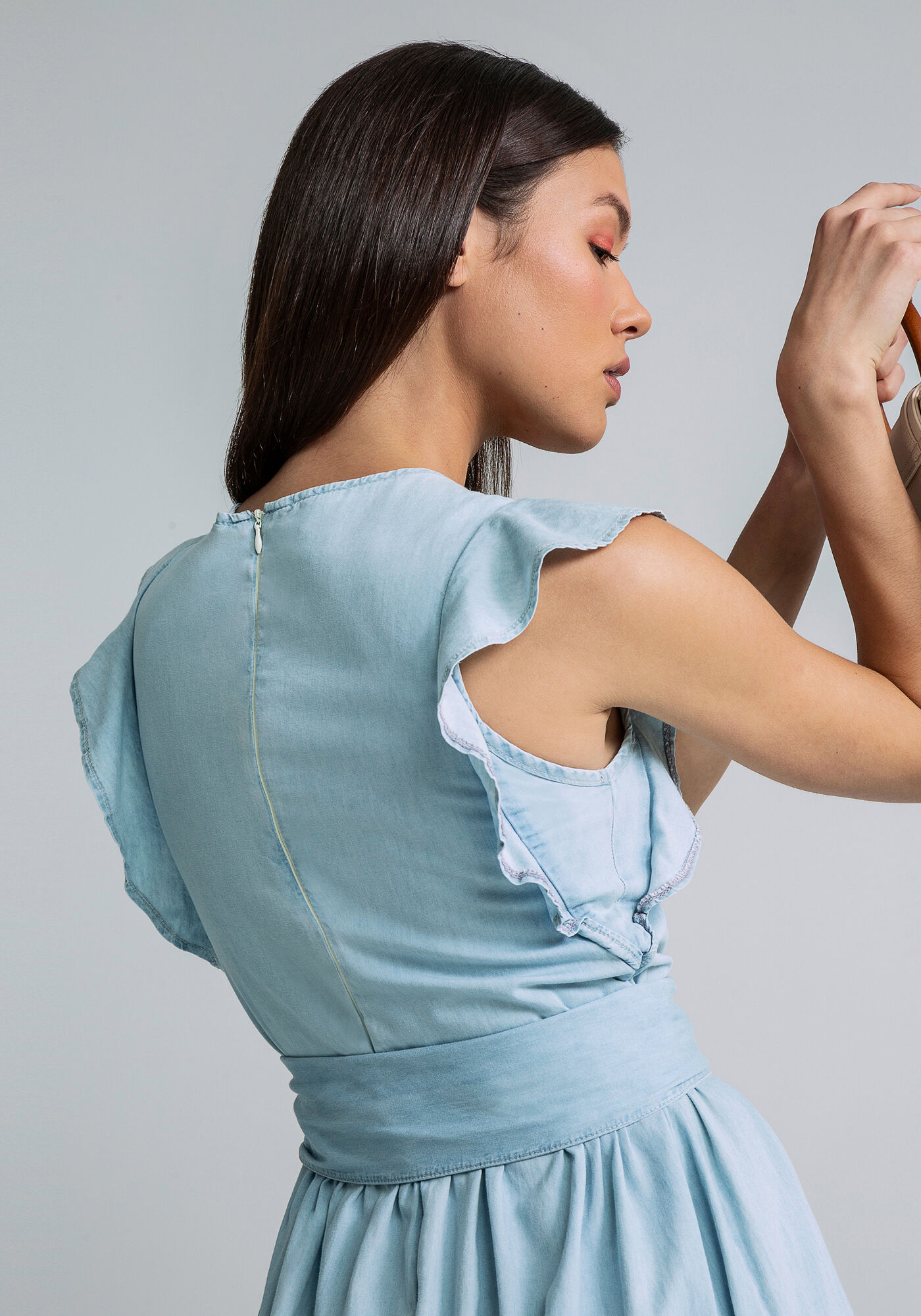 Vestido Midi Babados Cinto, JEANS, large.