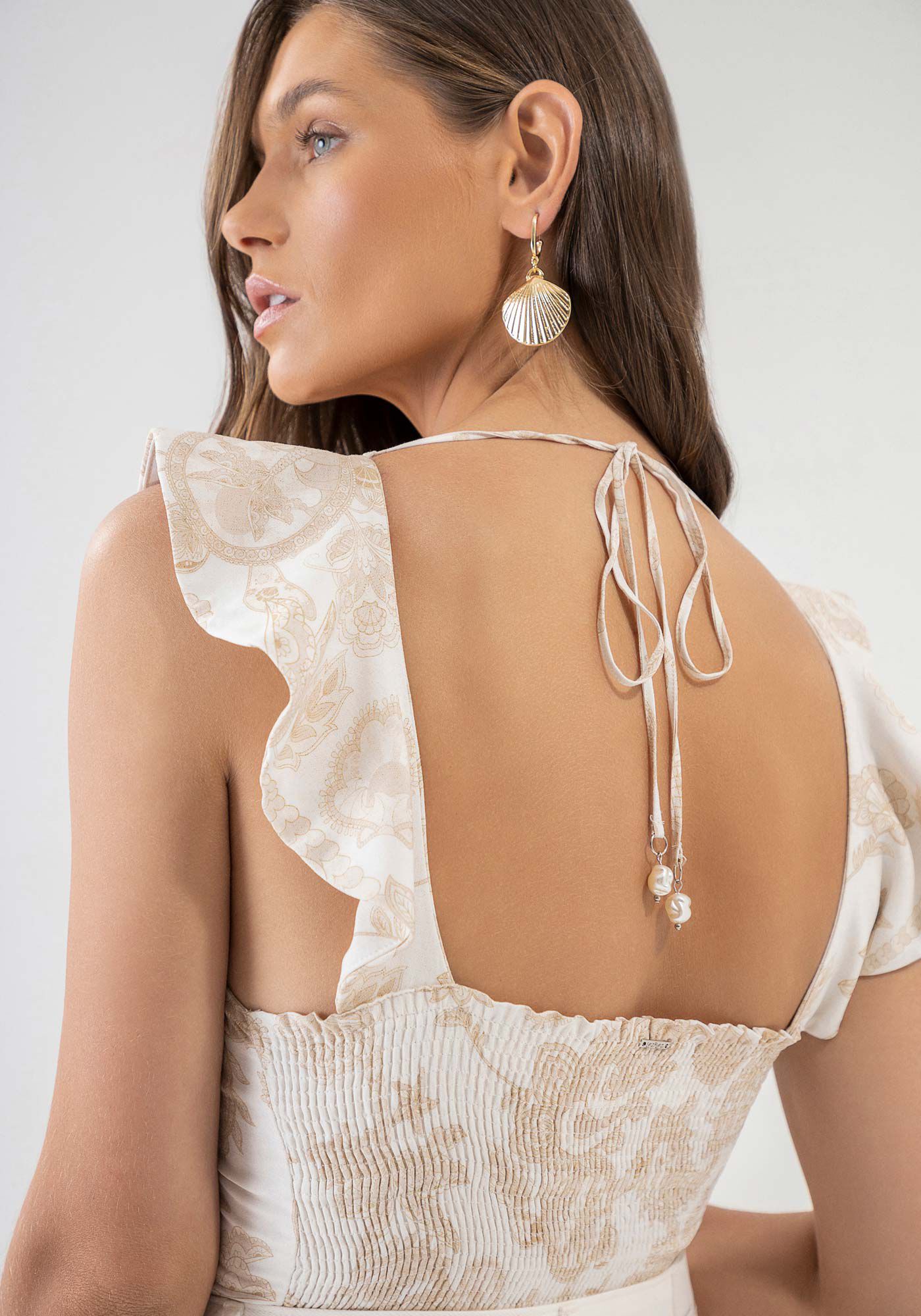 Blusa Cropped Estampada em Viscose com Babados, , large.