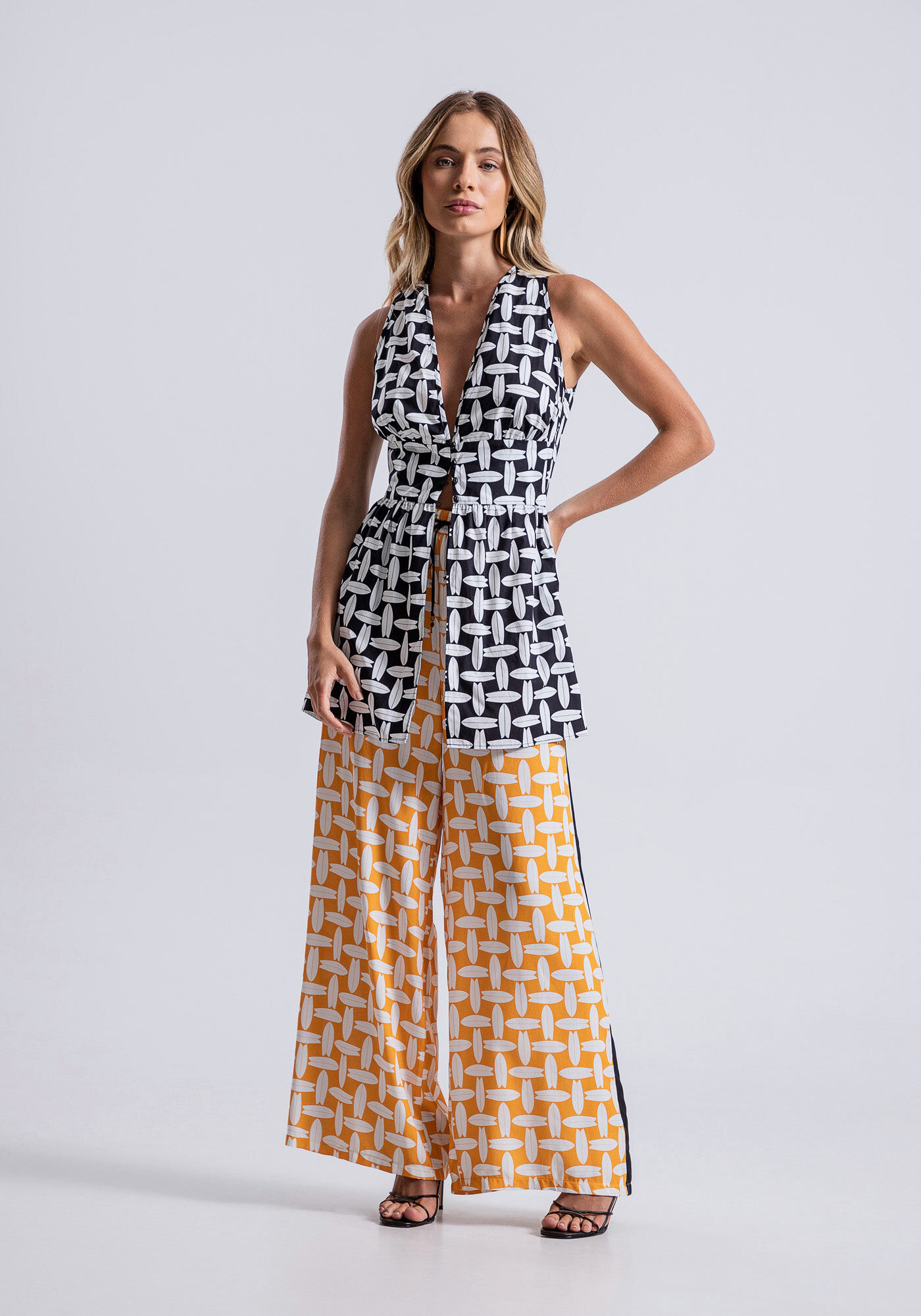 Blusa Alongada com Recorte Cintura, , large.