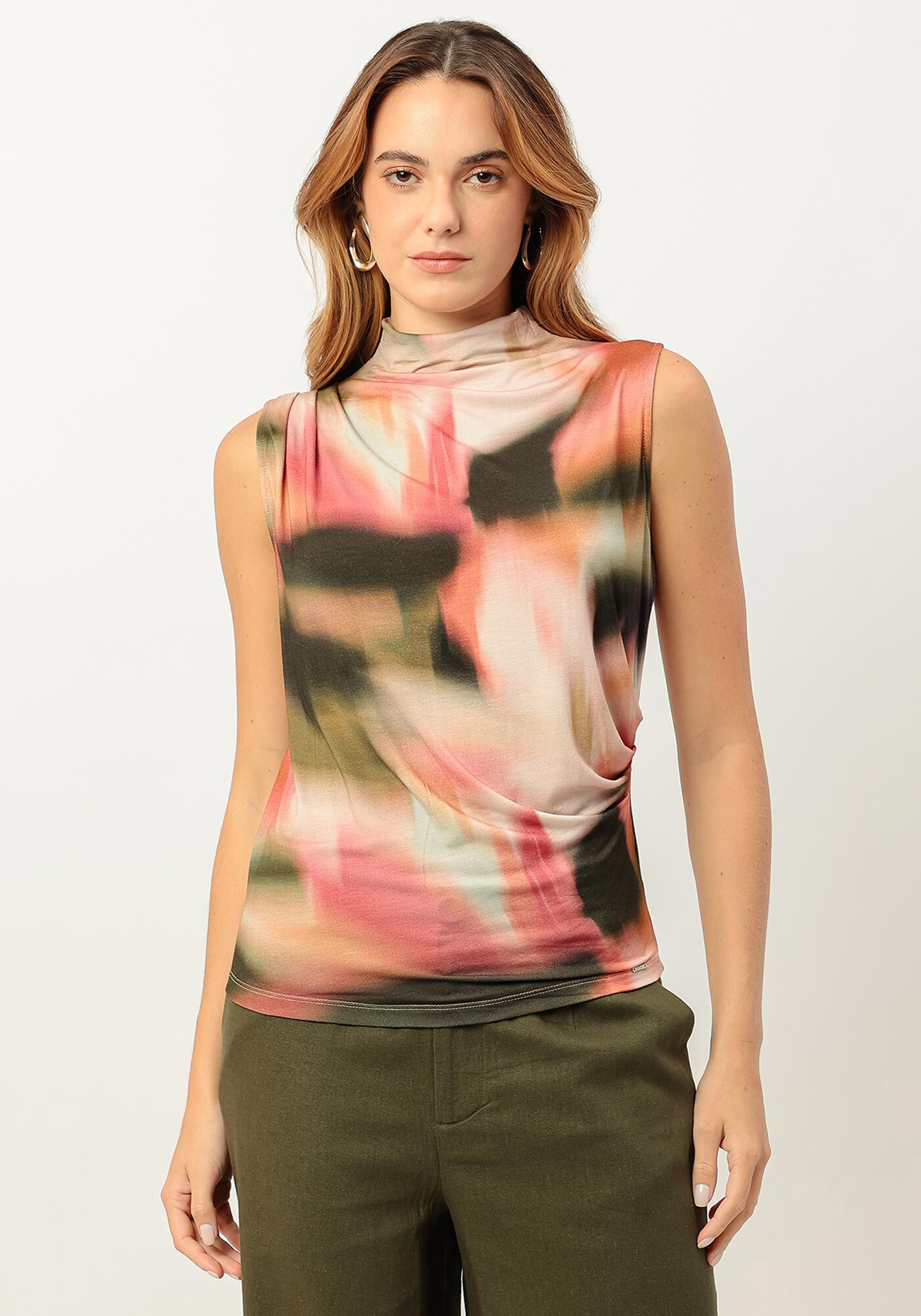 Regata Gola Alta em Malha com Pregas, , large.