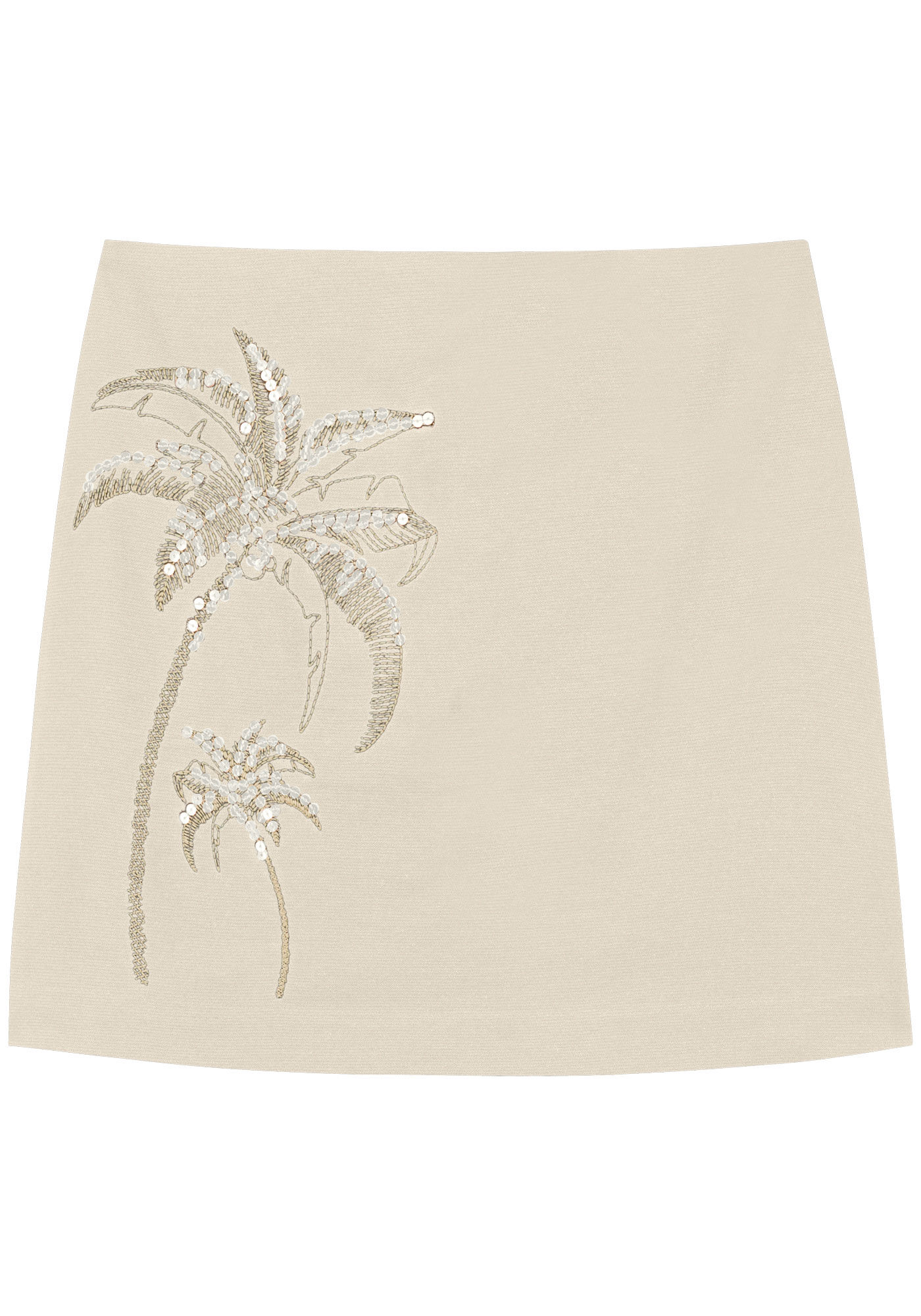Saia Curta De Cintura Alta Com Bordados E Paet&ecirc;s, BEGE ALHAMBRA, large.