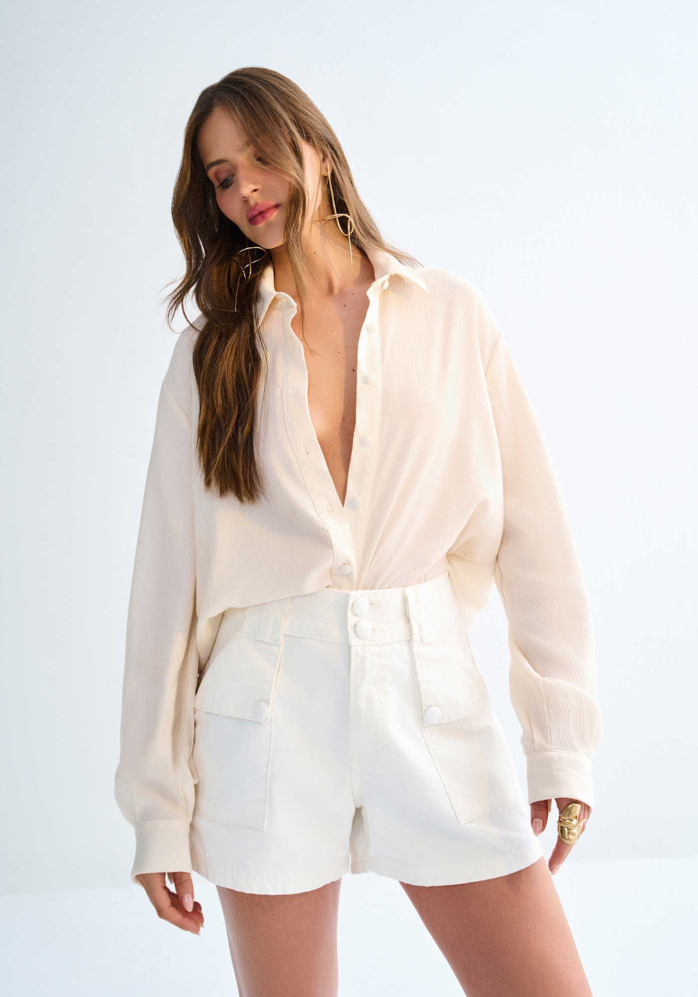 Camisa Manga Longa Alfaiataria em Viscose Texturizada, , large.