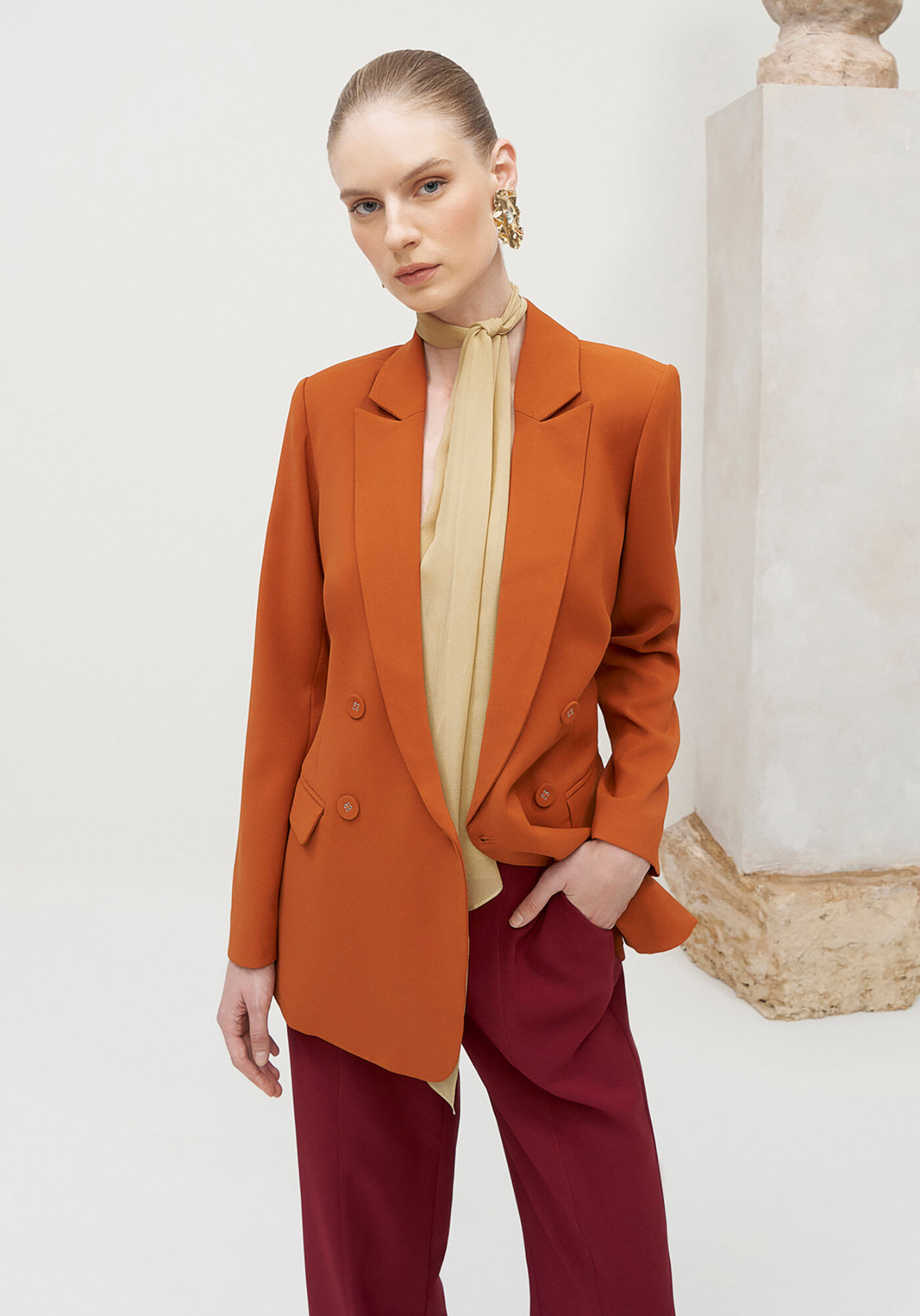 Blazer Alfaiataria com Cinto, LARANJA  RADIANTE, large.