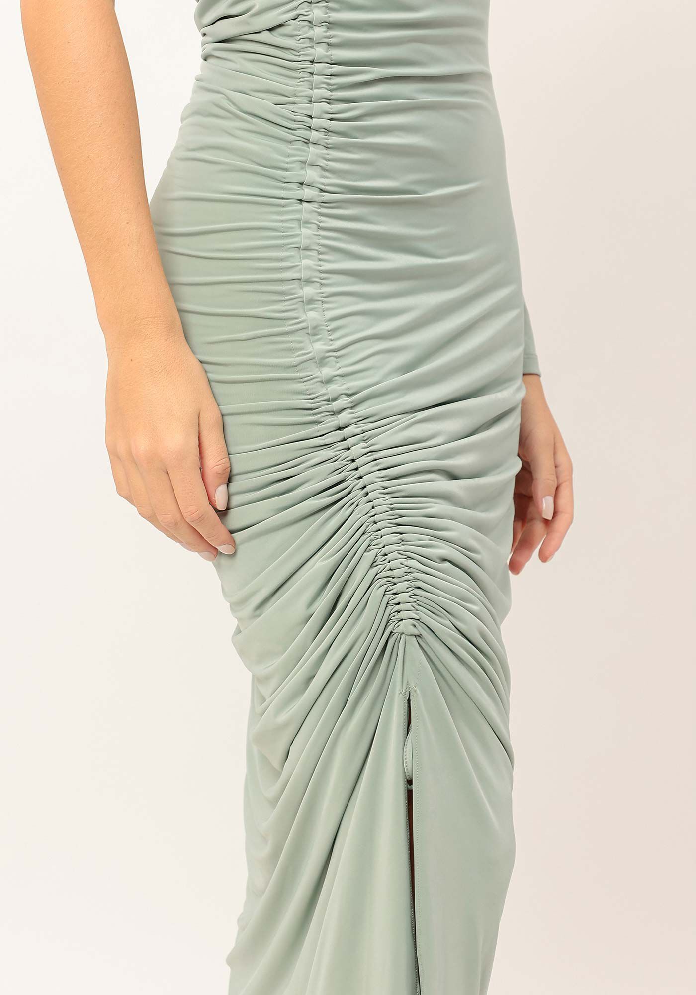 Vestido Midi Ombro S&oacute; Manga Longa Franzido, , large.