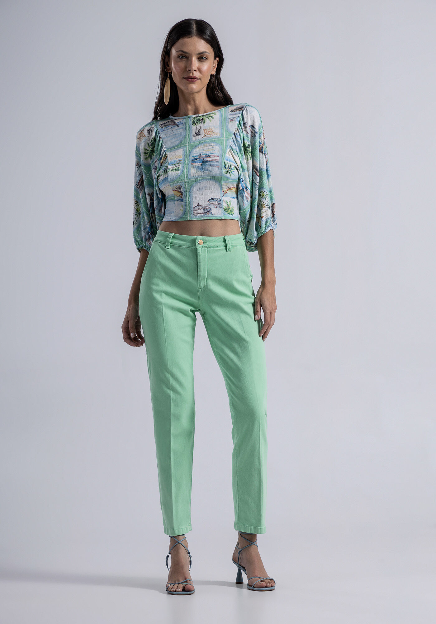 Blusa Cropped em Malha com Franzido Mangas, , large.