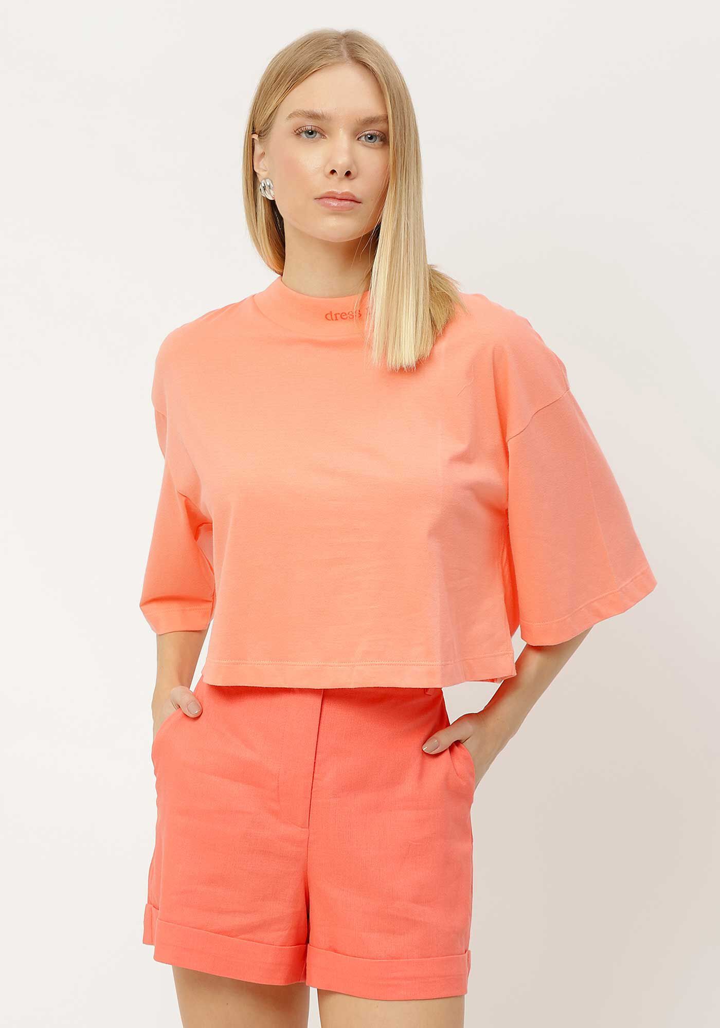 T-shirt Cropped Oversized com Gola, SALMAO CAMELIA, large.