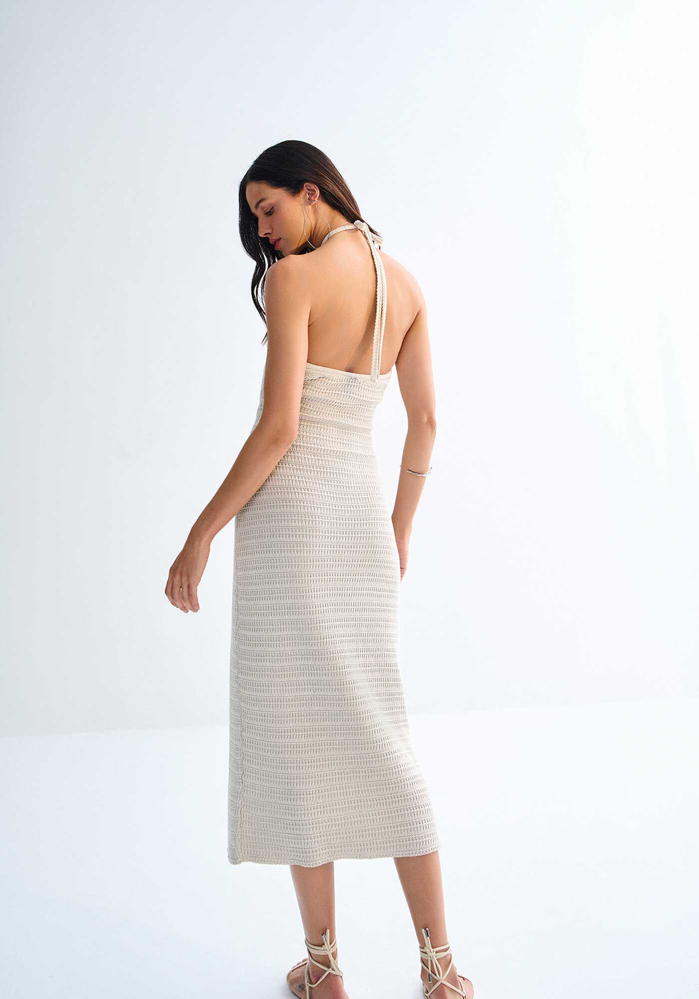 Vestido Midi em Tric&ocirc; com Decote Frente &Uacute;nica, , large.