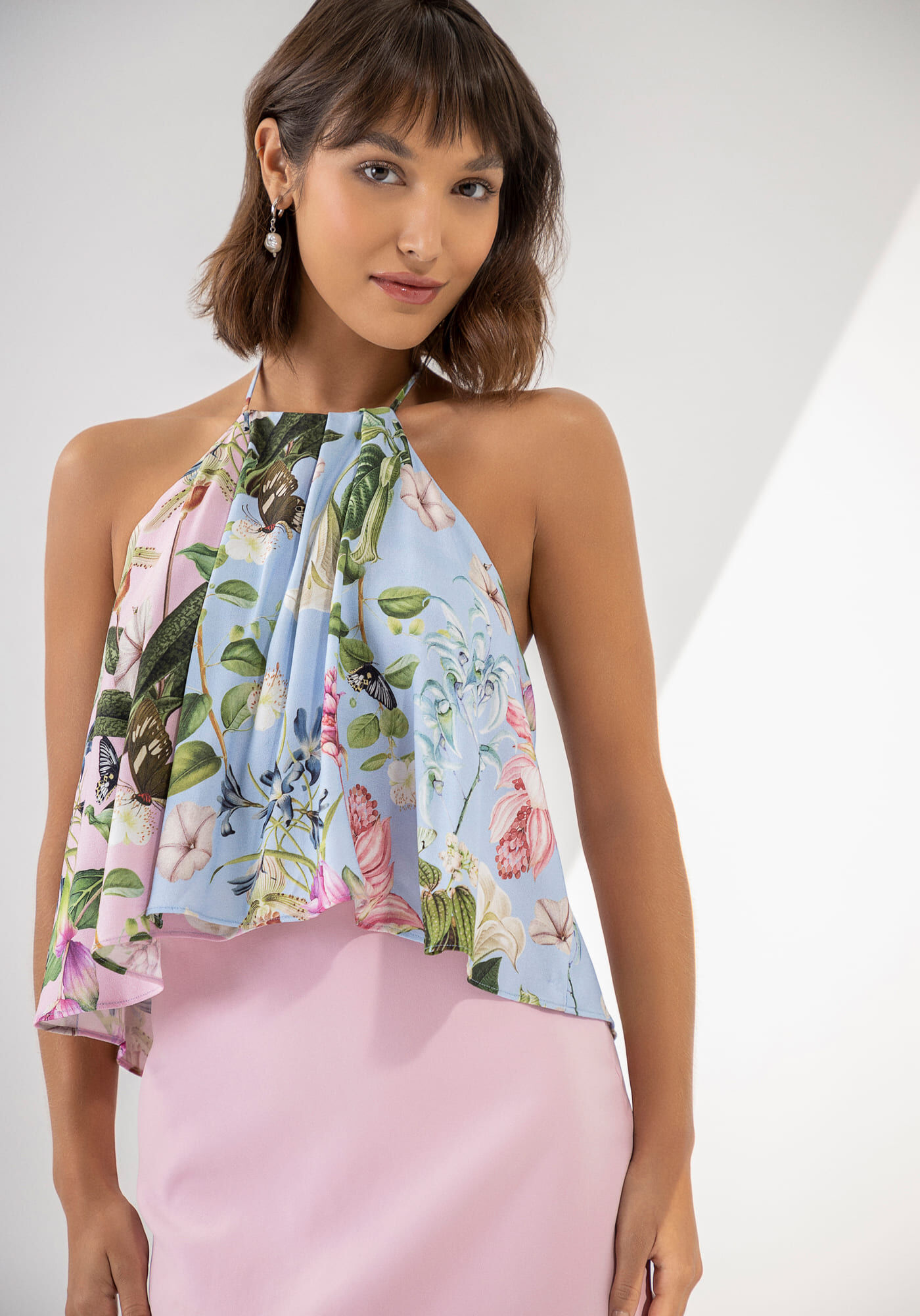 Blusa Frente &Uacute;nica Halter Neck Estampada, , large.