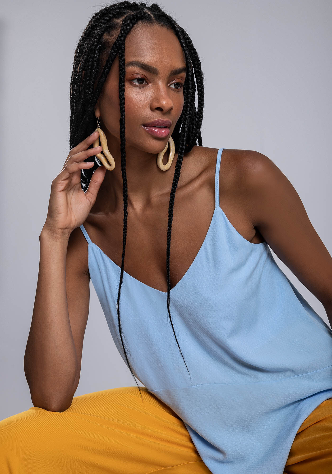 Blusa Al&ccedil;a Fina com Recorte Cores, AZUL ALMA, large.