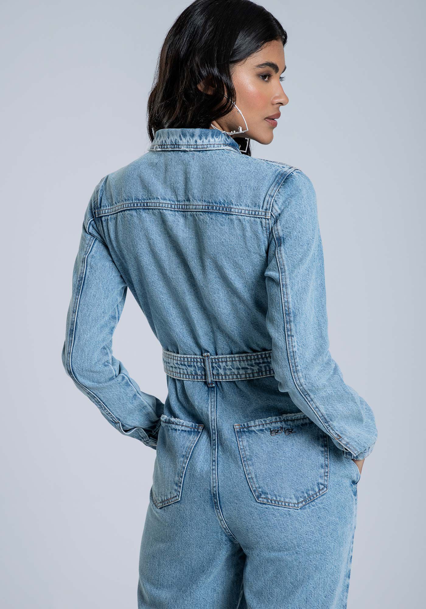 Macac&atilde;o Jeans Longo Matelass&ecirc; e Cinto, JEANS, large.