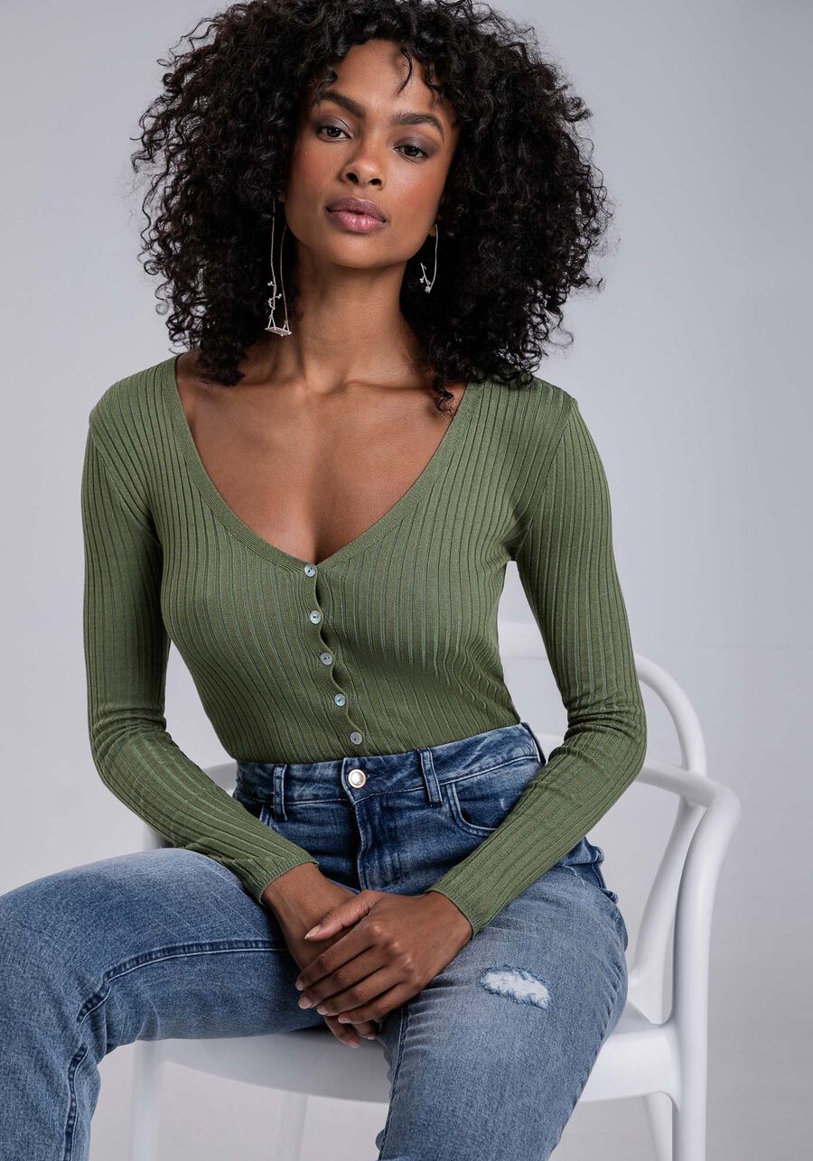 Cardigan em Tricô com Decote V e Botões, . Cardigan em Tricô com Decote V e Botões, , large.