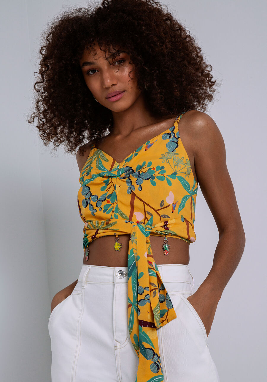 Blusa Cropped Viscose com Pingentes, PAPA CAJU. Blusa Cropped Viscose com Pingentes, PAPA CAJU, large.