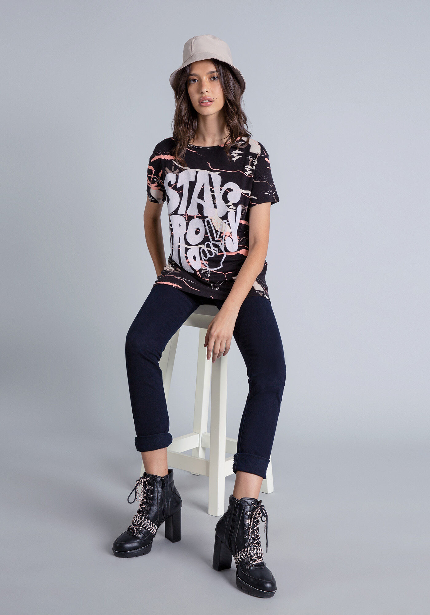 Blusa Manga Curta Estampada, , large.