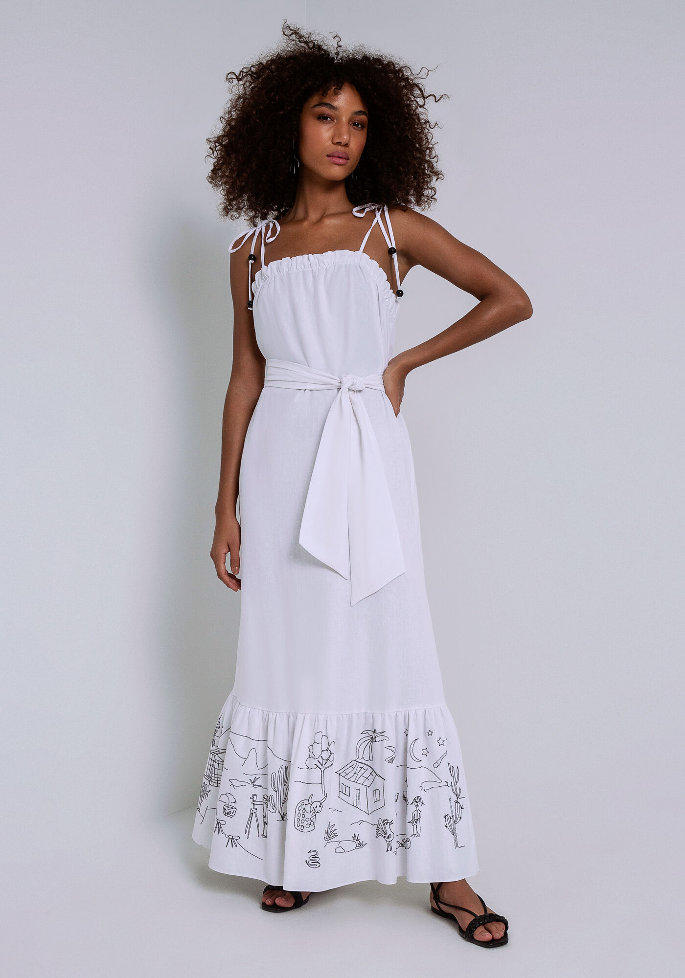 Vestido branco best sale de linho longo