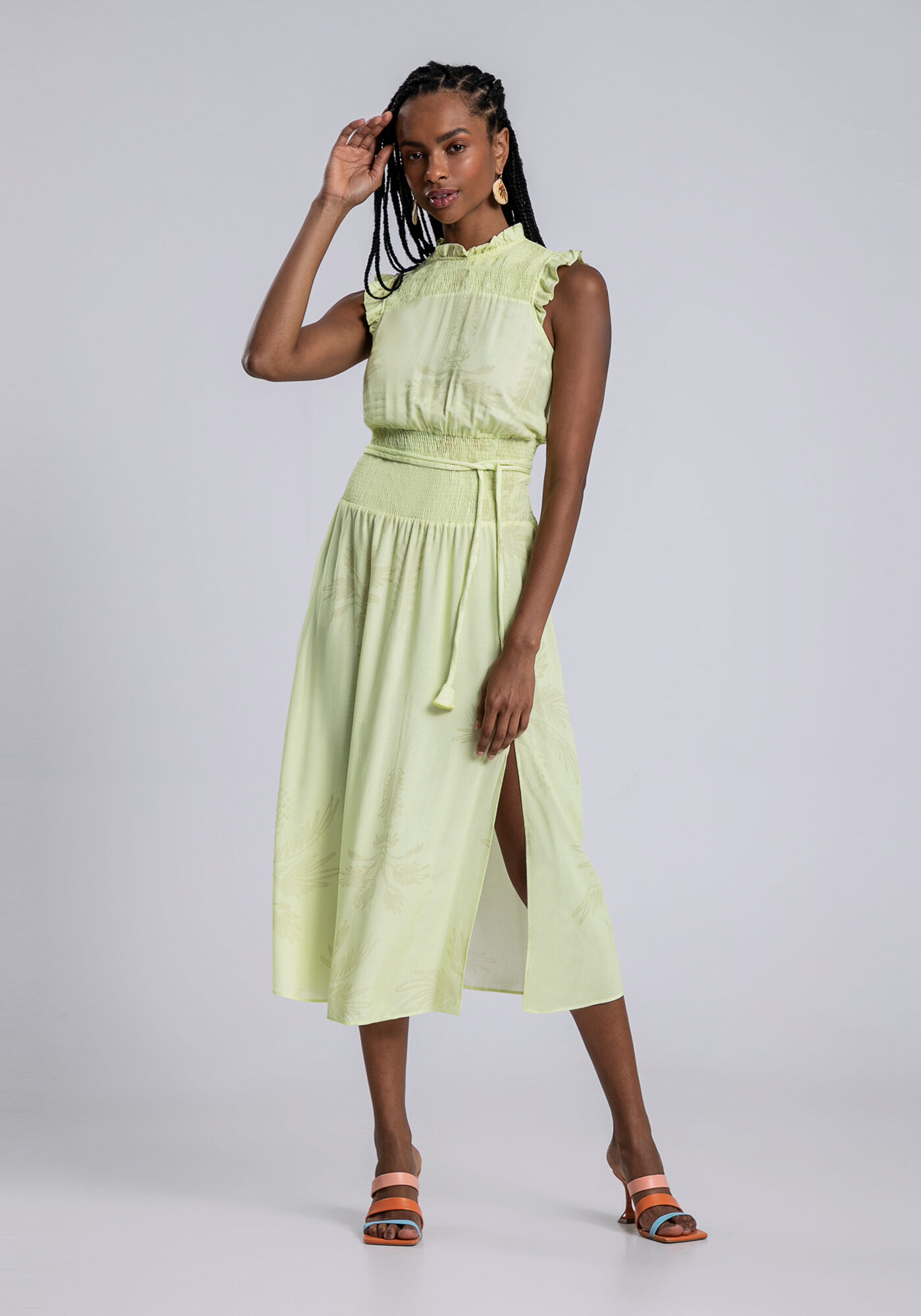 Vestido midi com sandalia hot sale anabela