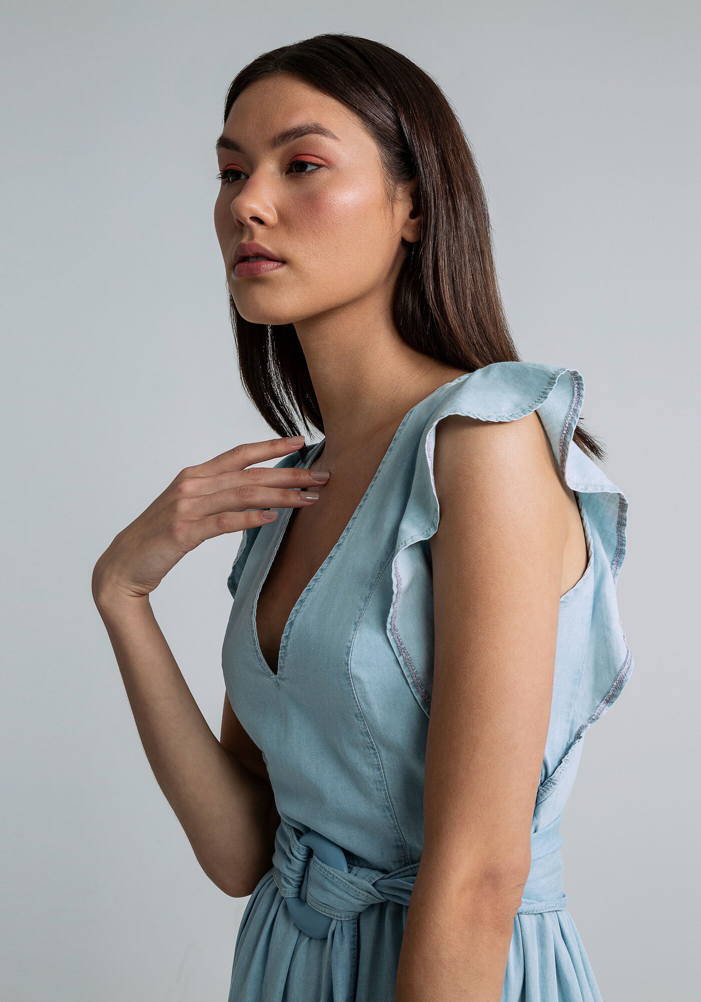 Vestido Midi Babados Cinto, JEANS, large.