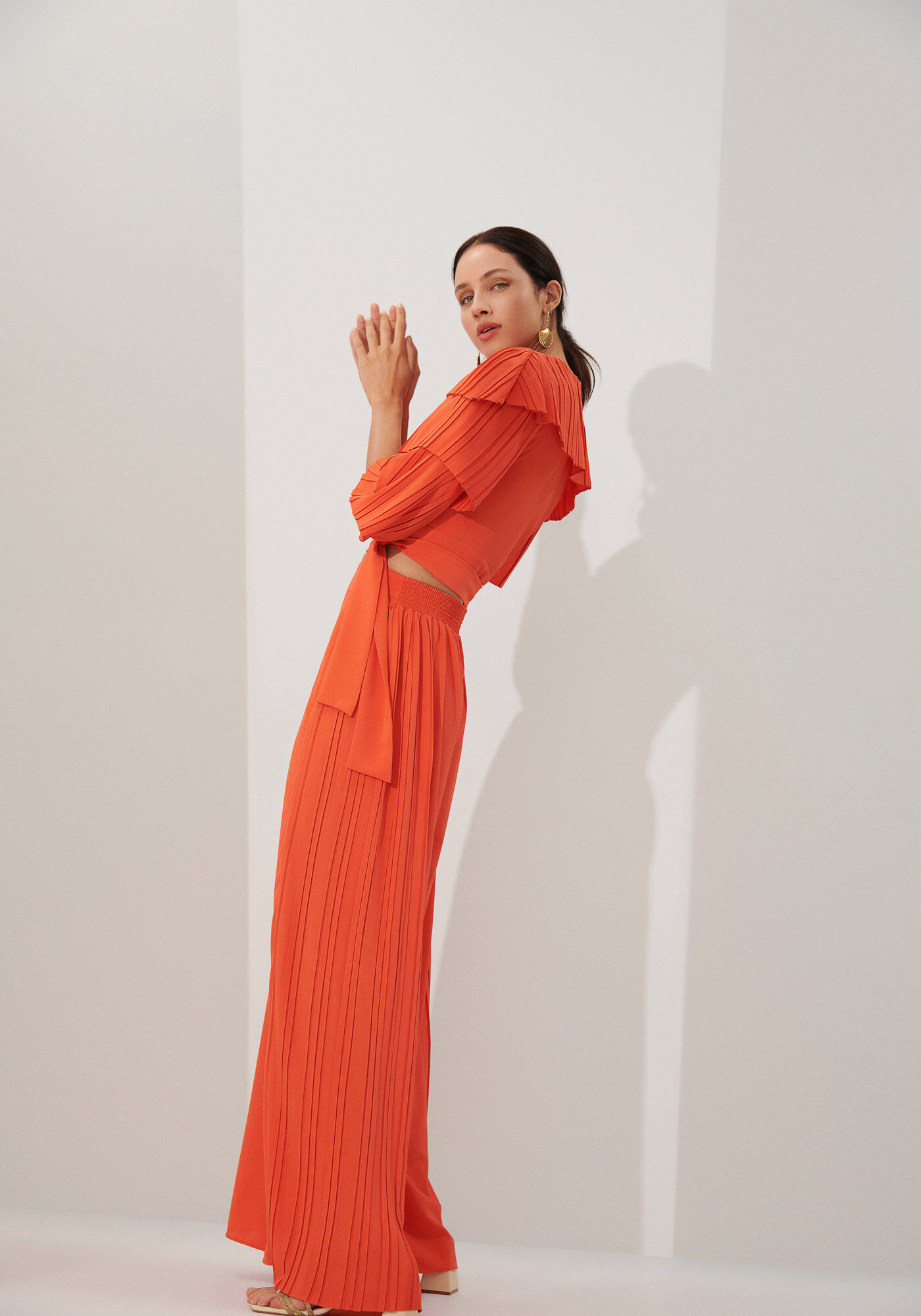 Cal&ccedil;a Pantalona com Plissado Lateral, , large.