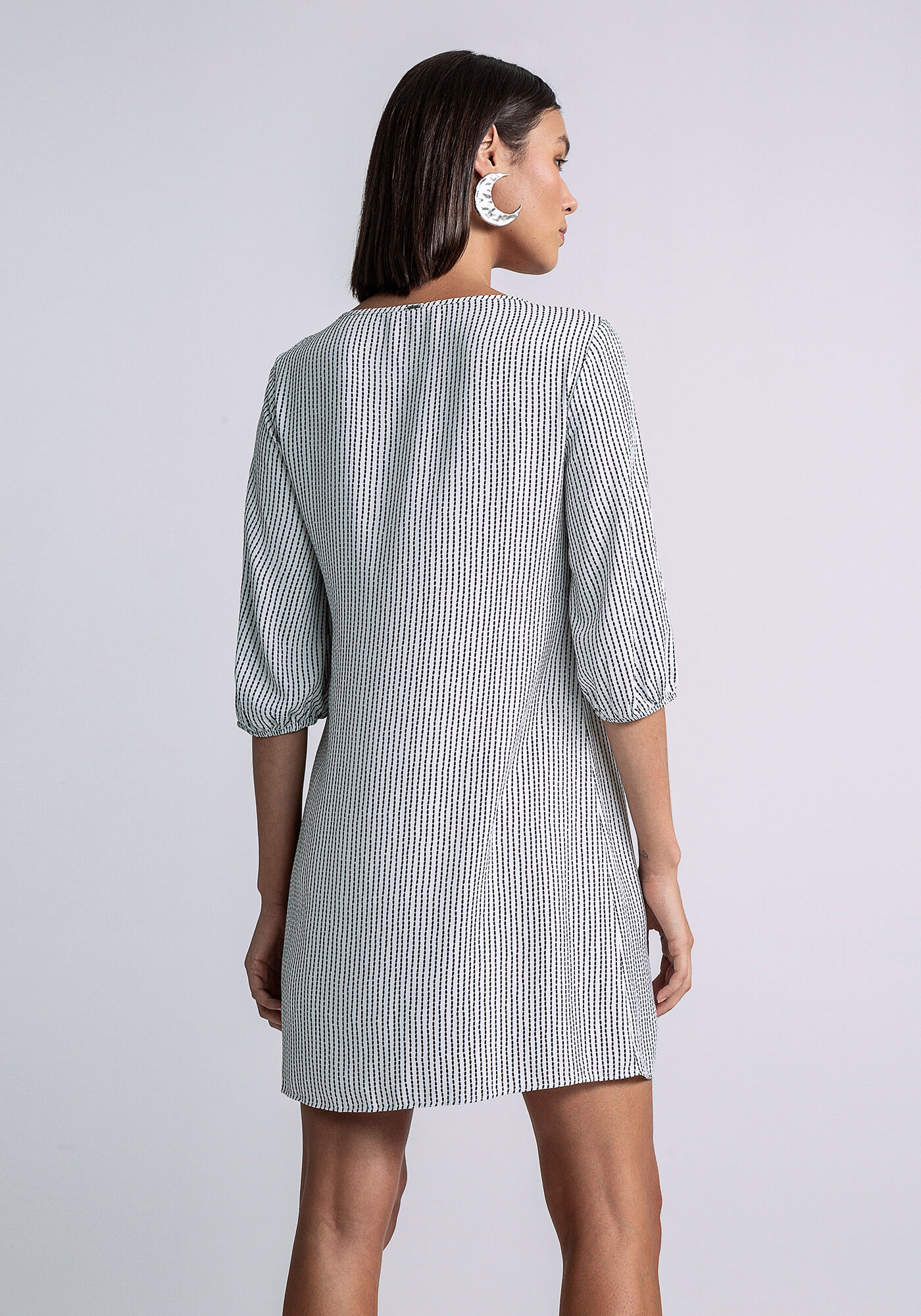 Vestido Curto Estampado Manga 3/4, , large.