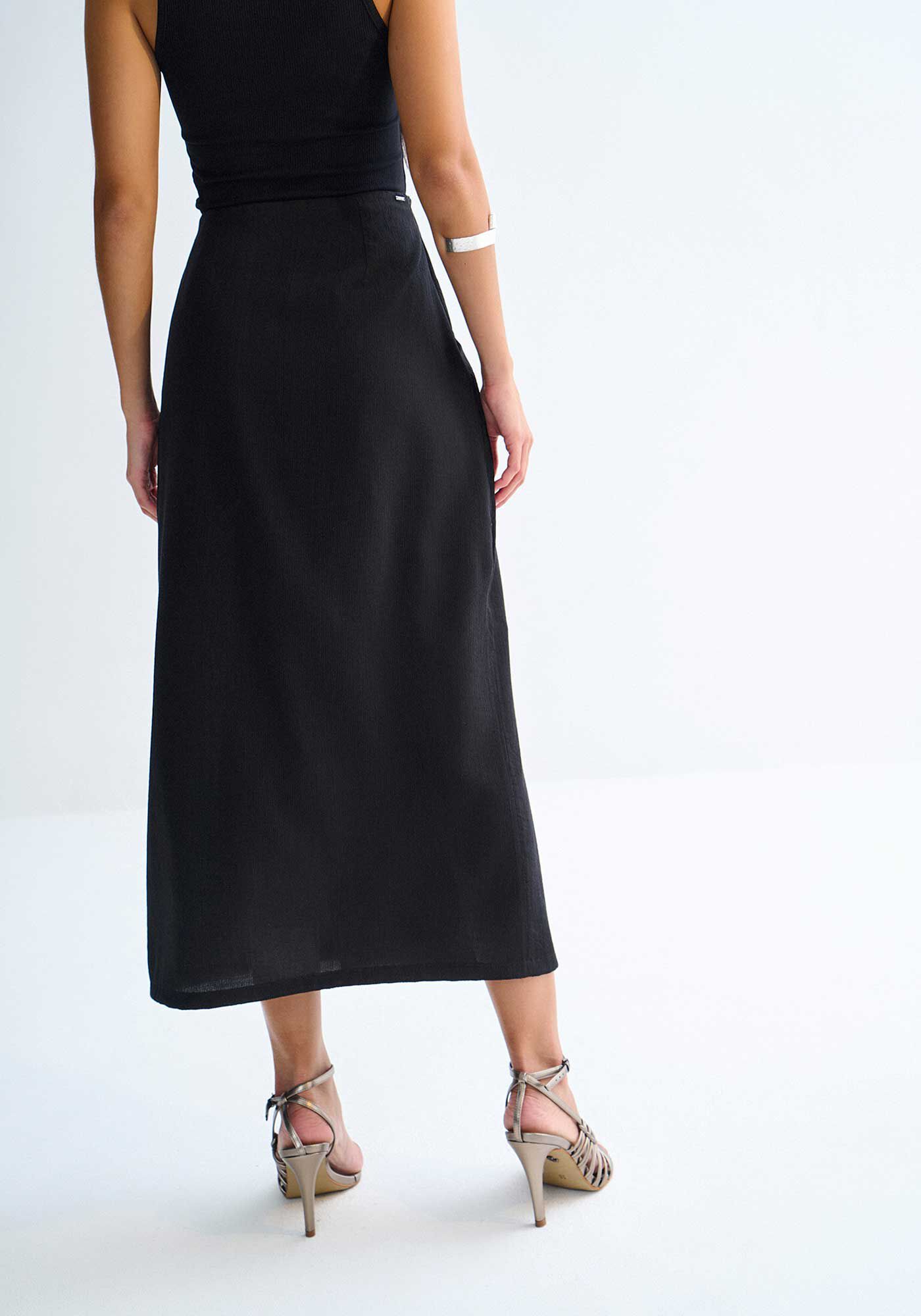 Saia Midi Transpassada em Viscose Texturizada, , large.