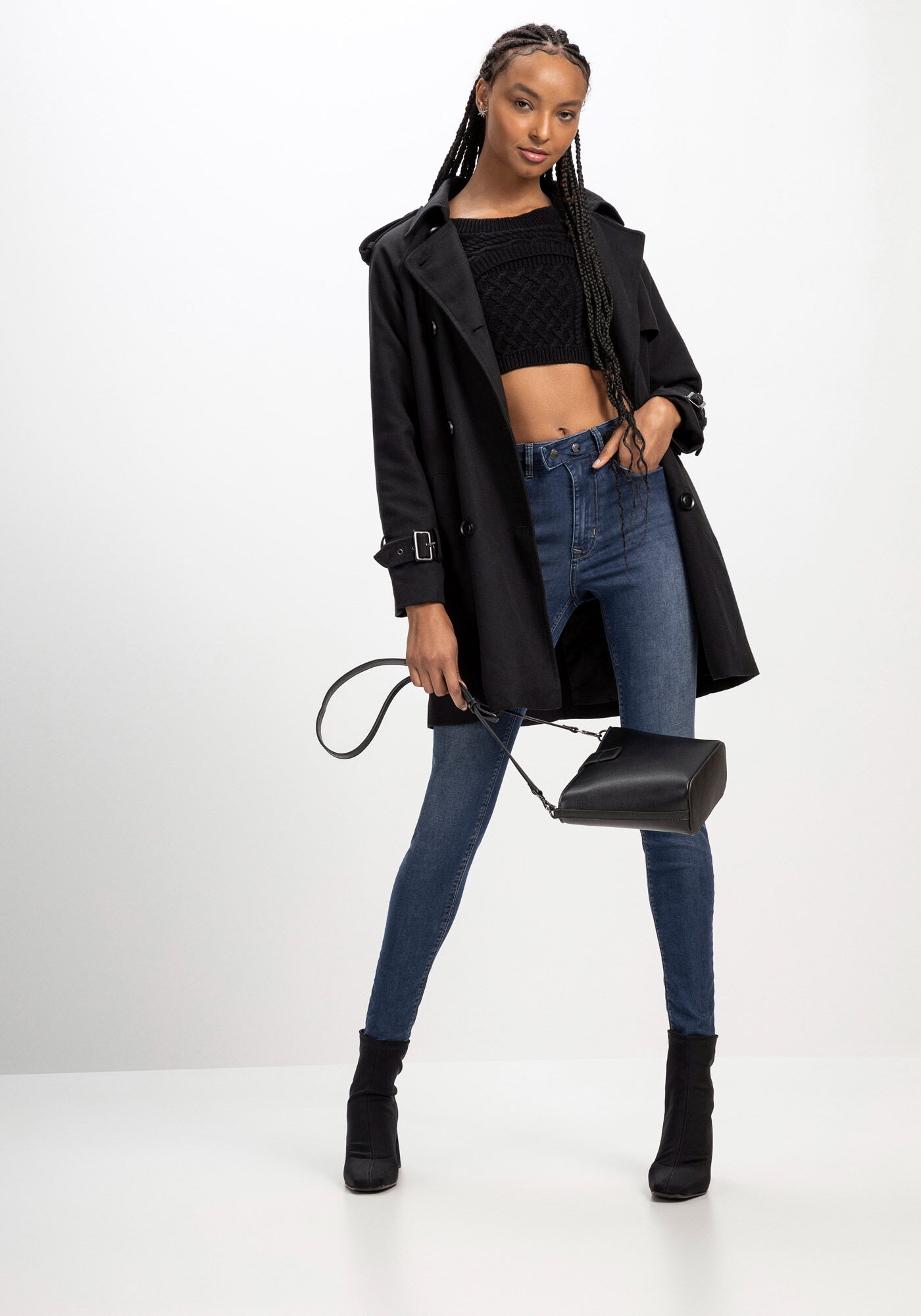 Cal&ccedil;a Jeans Skinny Super Alta com Detalhe C&oacute;s, , large.