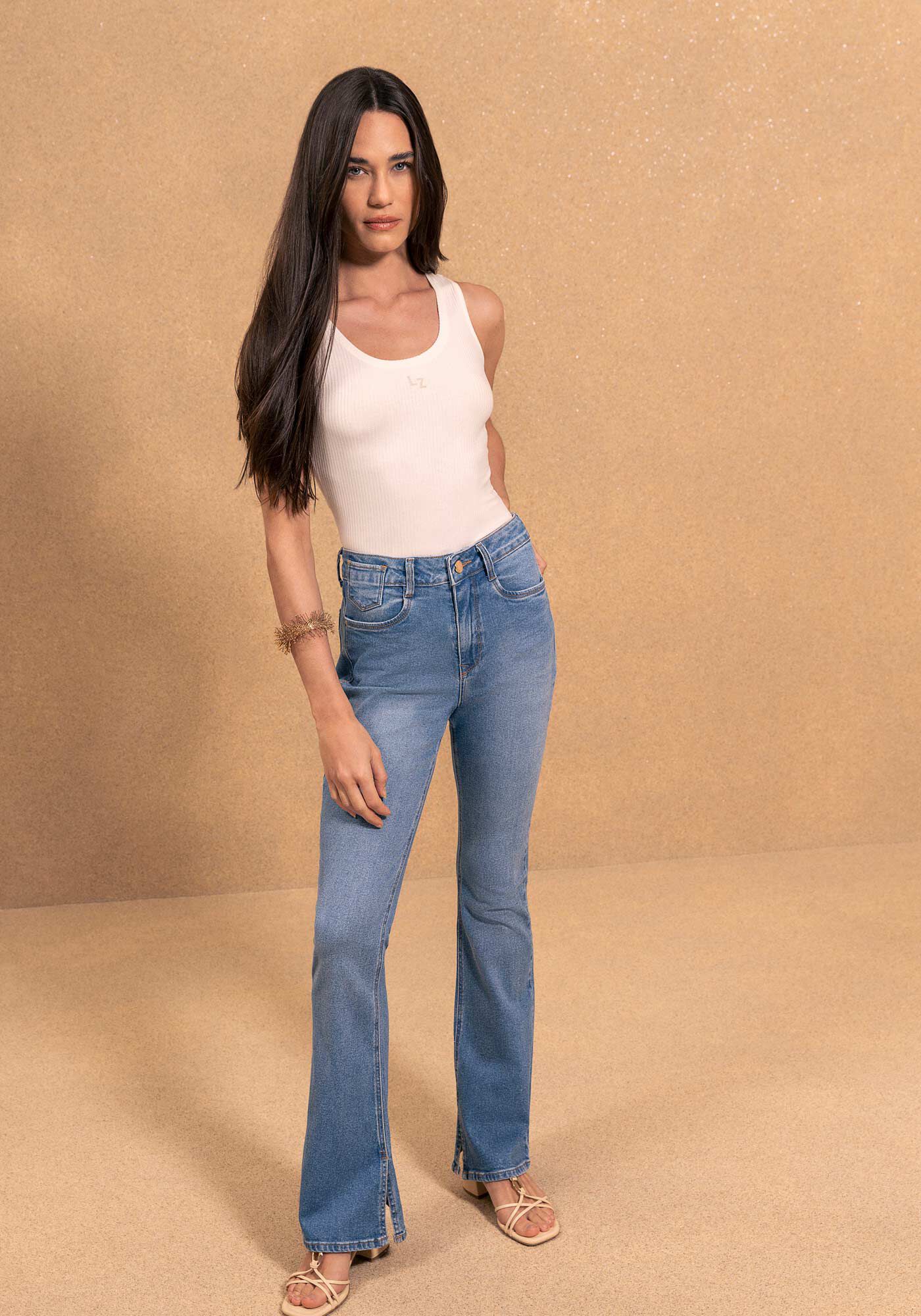 Cal&ccedil;a Jeans Boot Cut Com Elastano E Cintura Alta, JEANS, large.