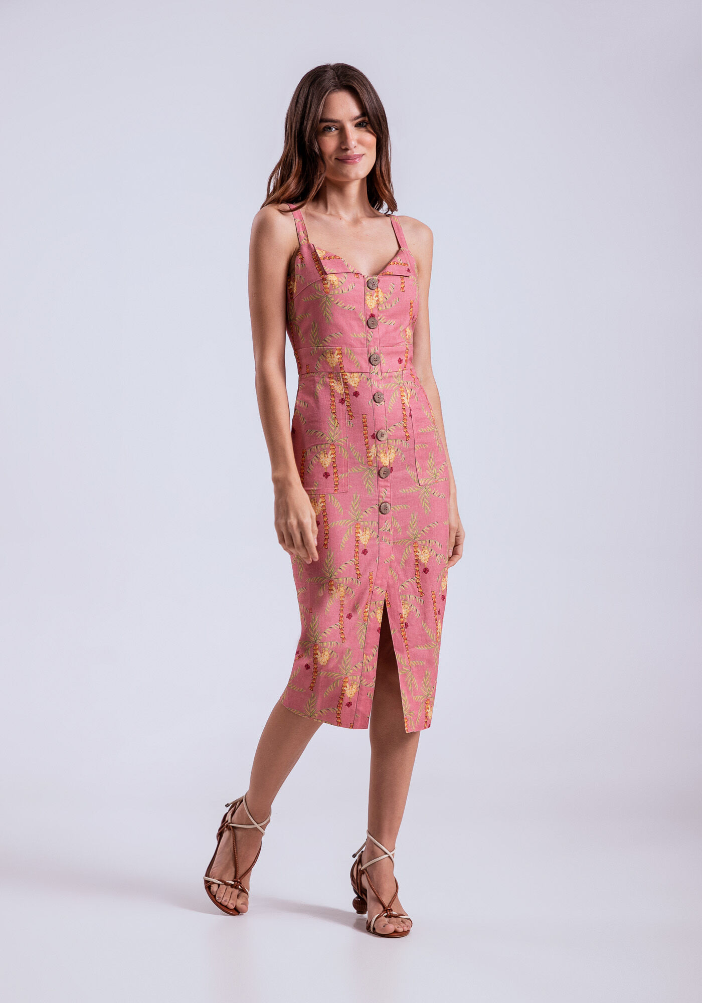 Vestido Midi Linho com Recorte Busto, , large.