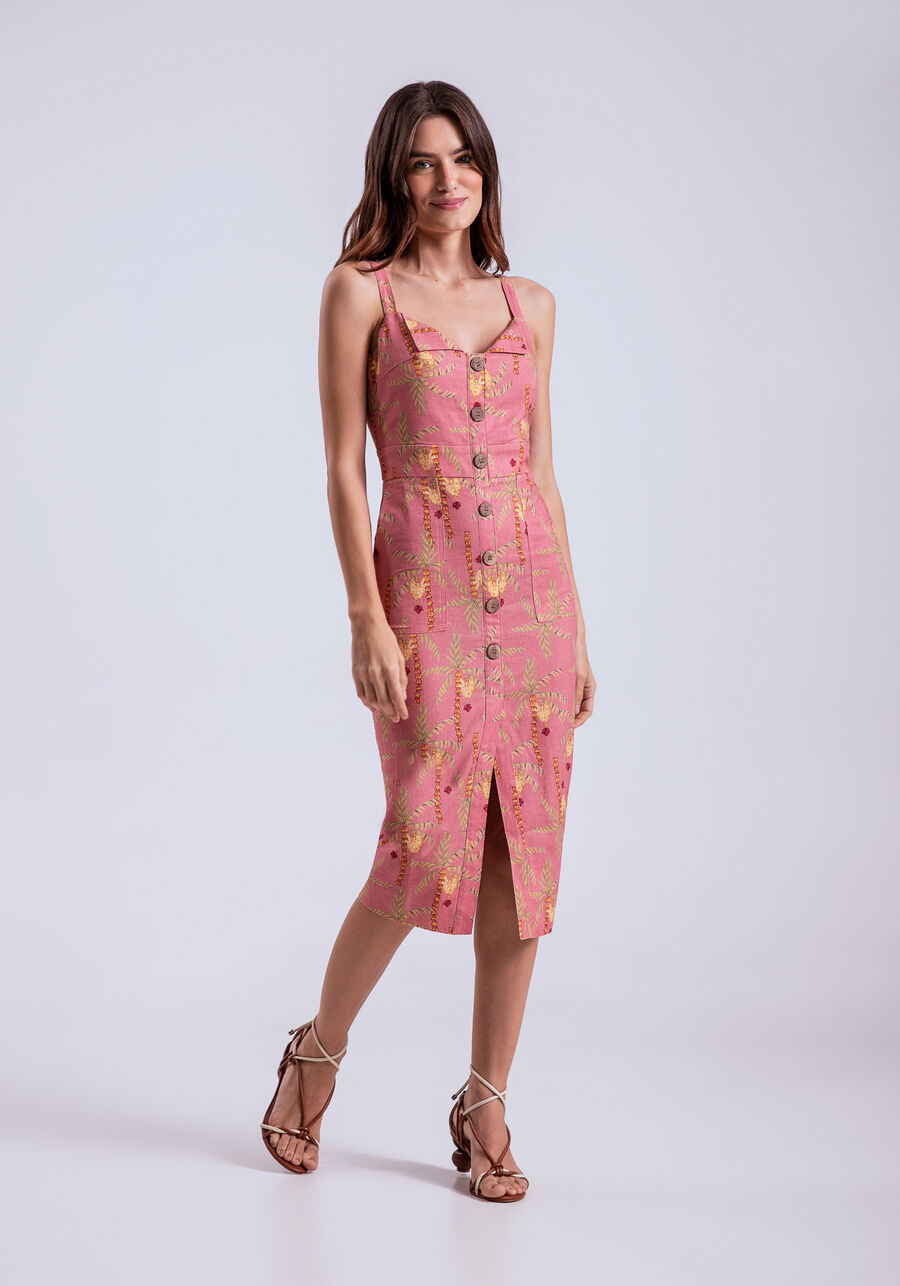 Vestido Midi Linho com Recorte Busto, . Vestido Midi Linho com Recorte Busto, , large.