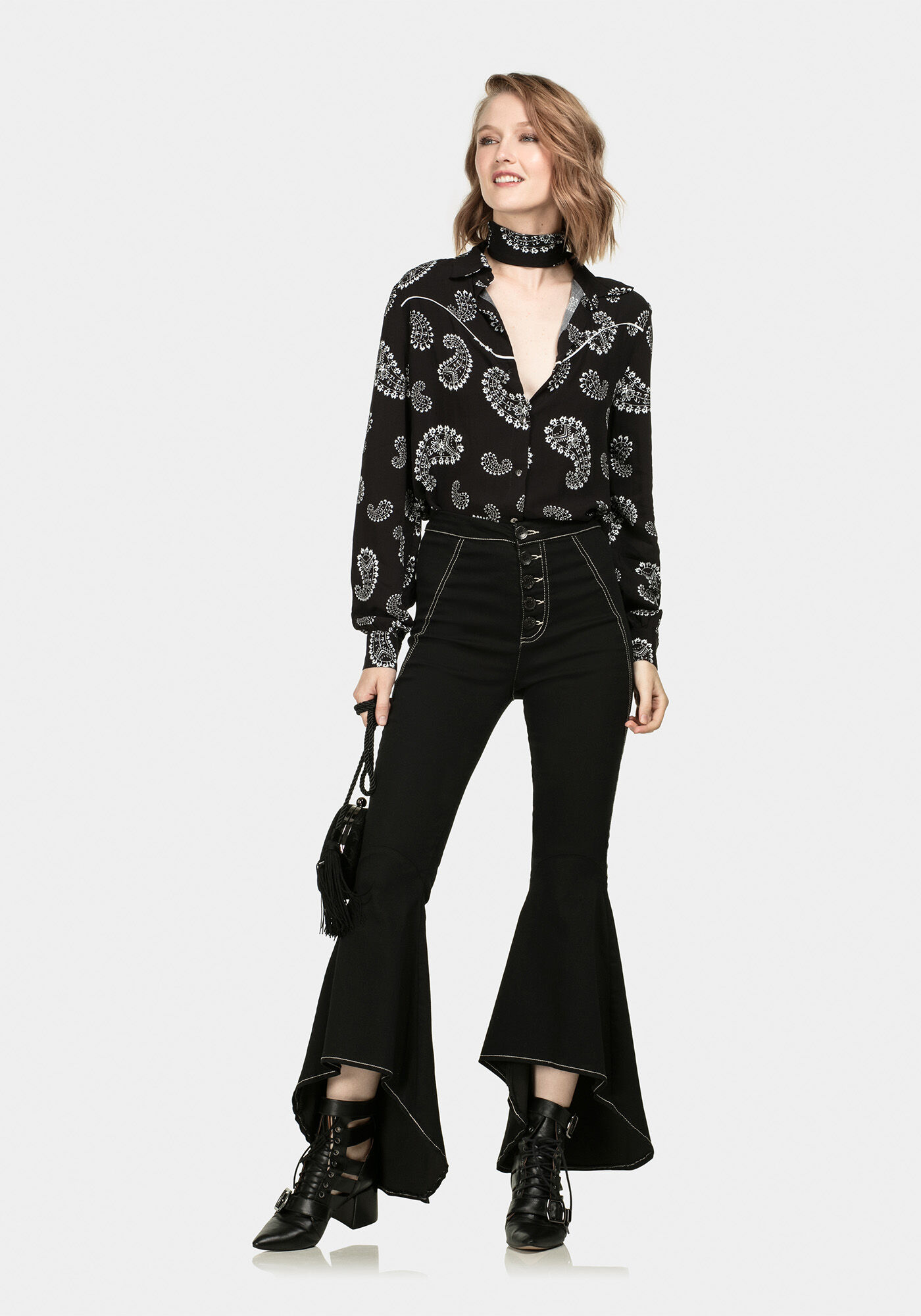 Camisa Manga Longa Bordado Tecido, , large.