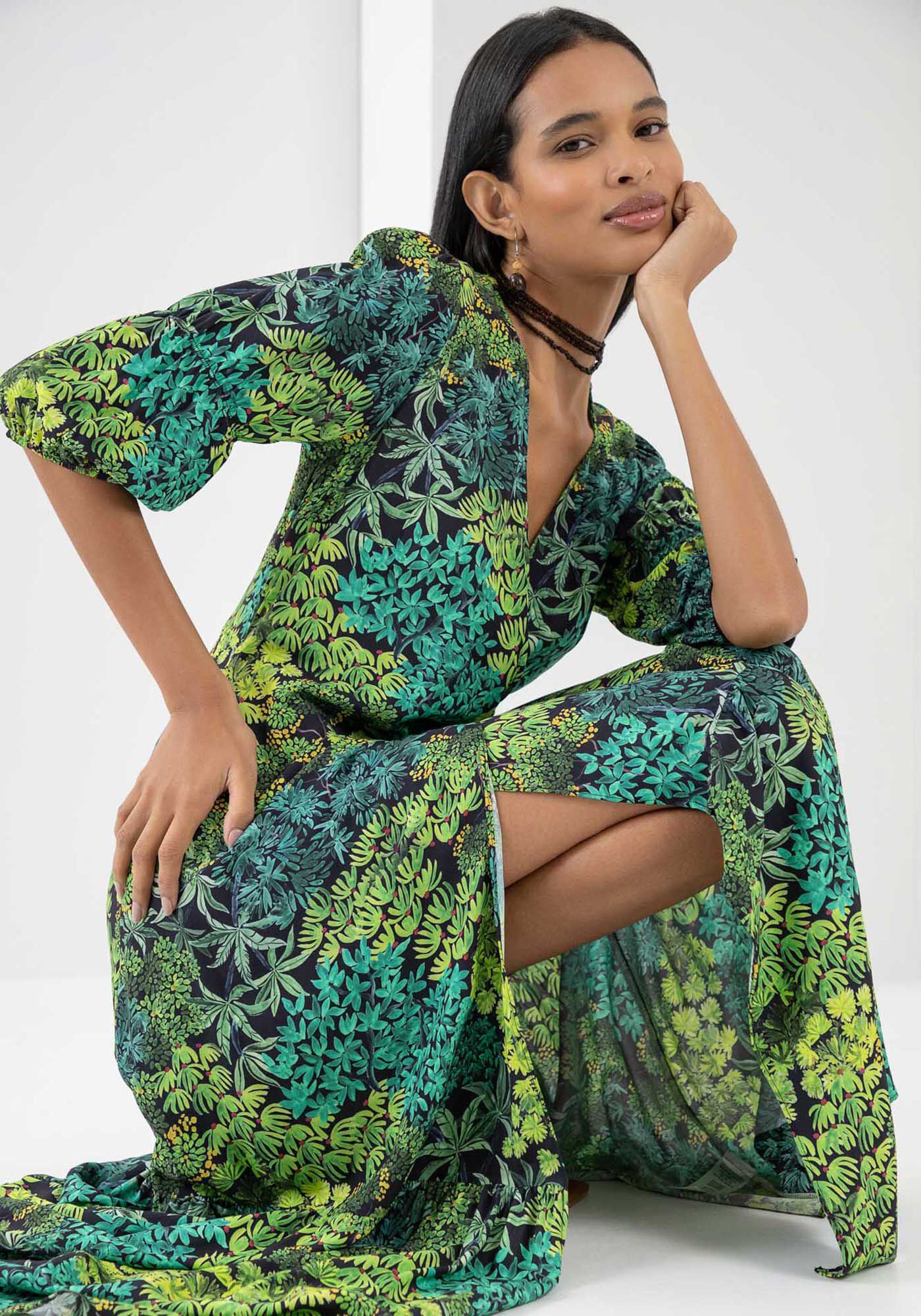 Vestido Midi Manga 3/4 em Viscose Estampado, , large.