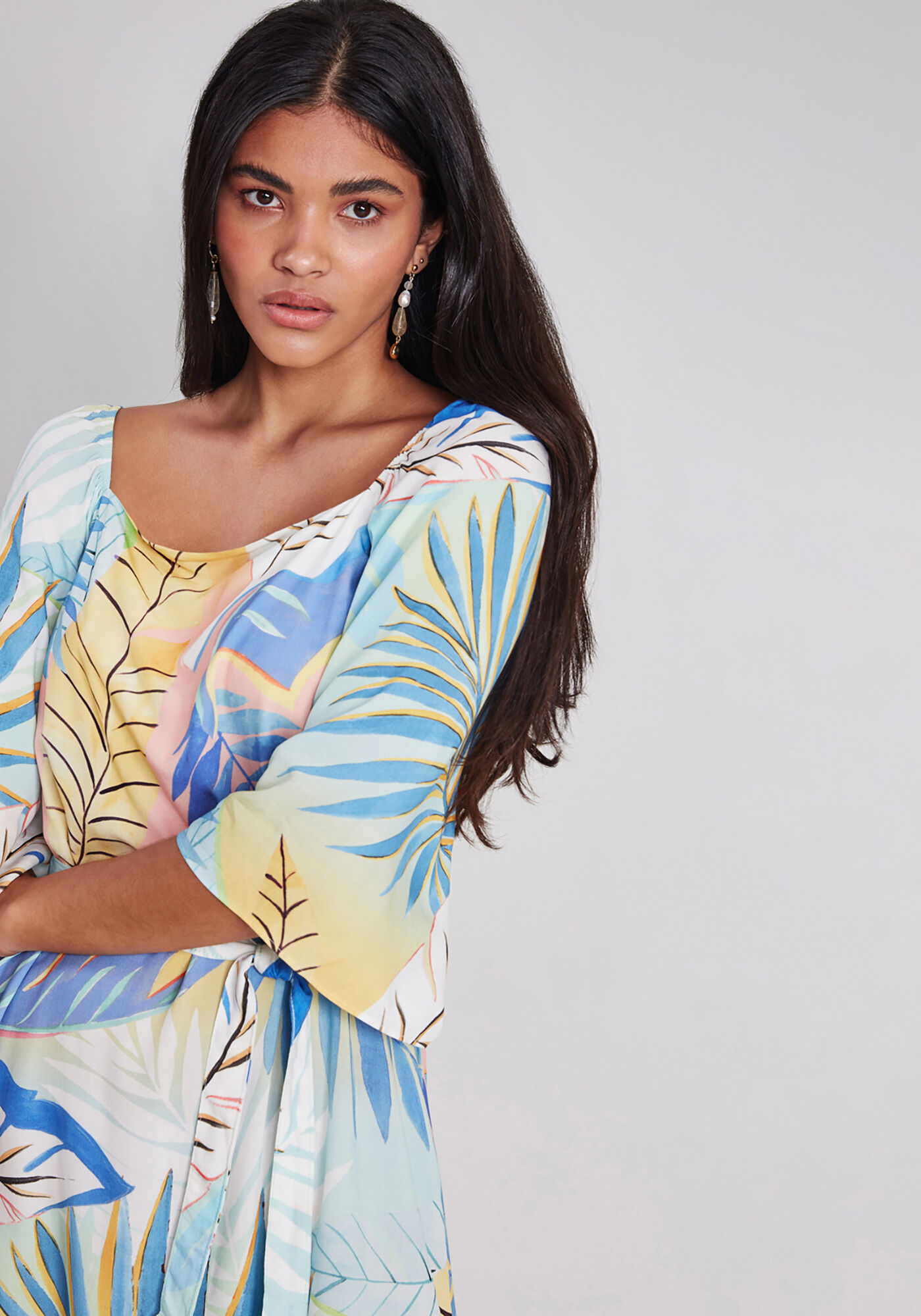 Vestido Manga 3/4 Cinto Estampa, , large.