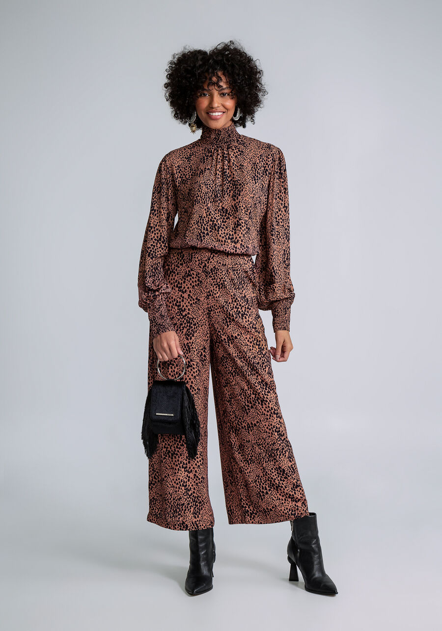 Calça Pantacourt Cintura Alta Estampa, TEXTURA. Calça Pantacourt Cintura Alta Estampa, TEXTURA, large.