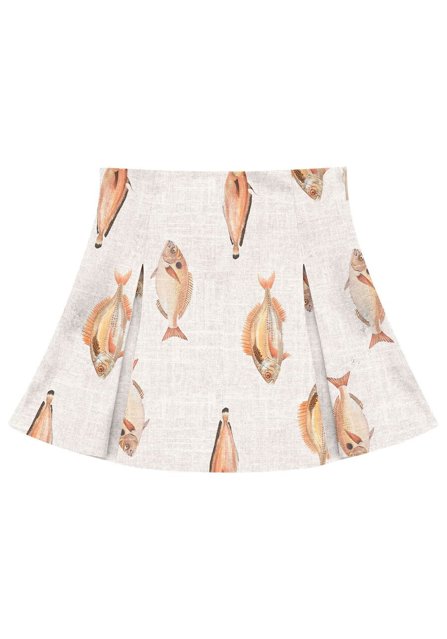 Saia Curta Estampada em Linho com Pregas, . Saia Curta Estampada em Linho com Pregas, , large.