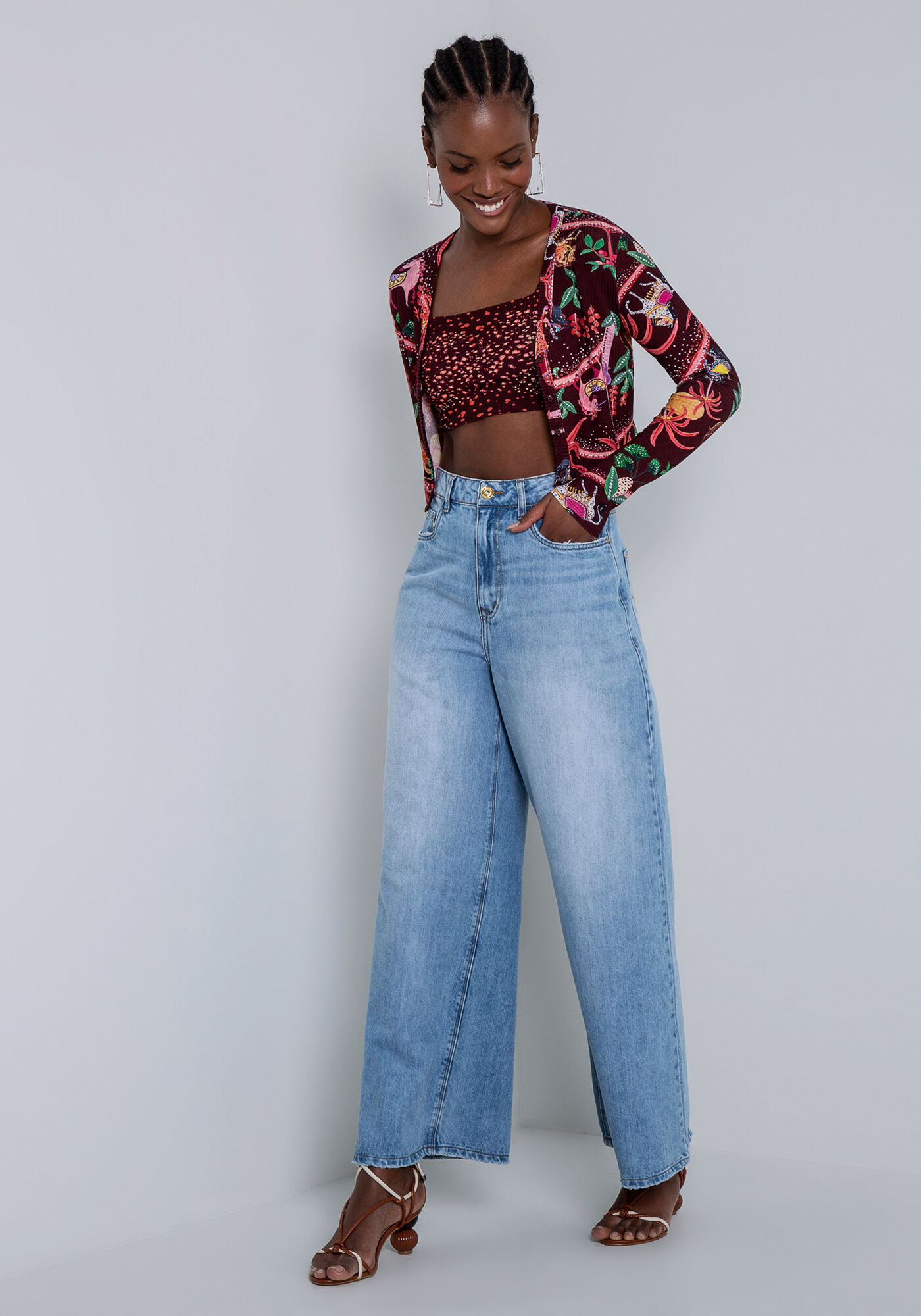 Cardigan Cropped em Malha com Blusa, , large.